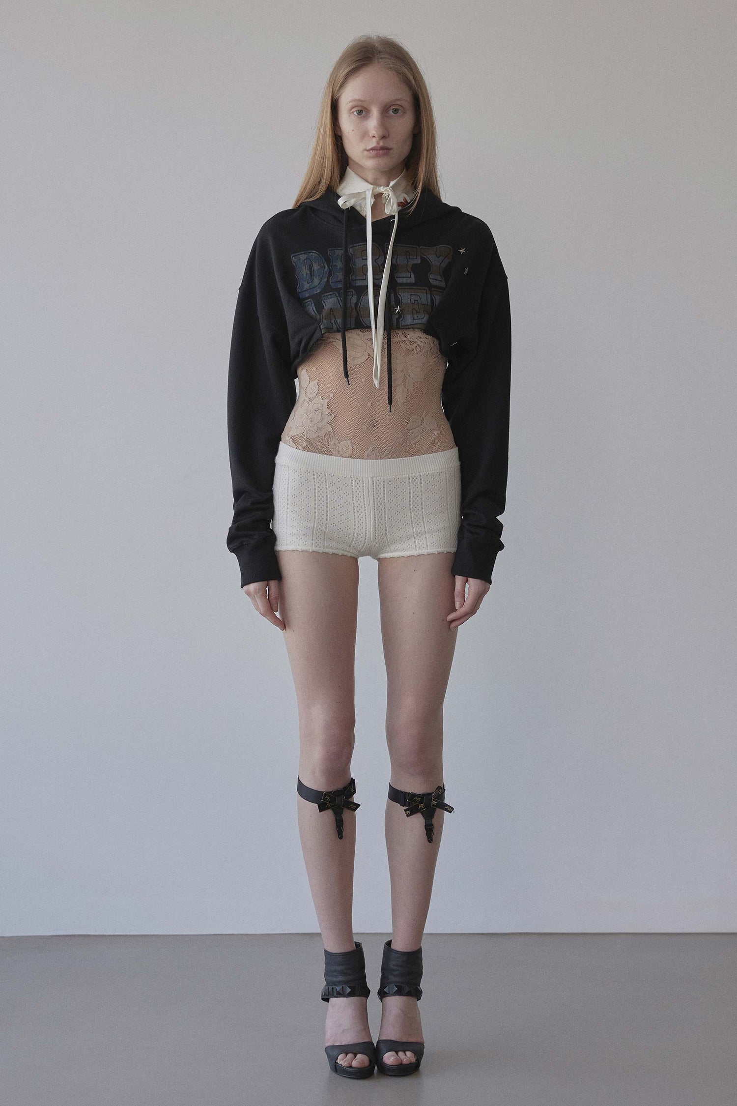 Glitter Flag Crop Hoodie Black