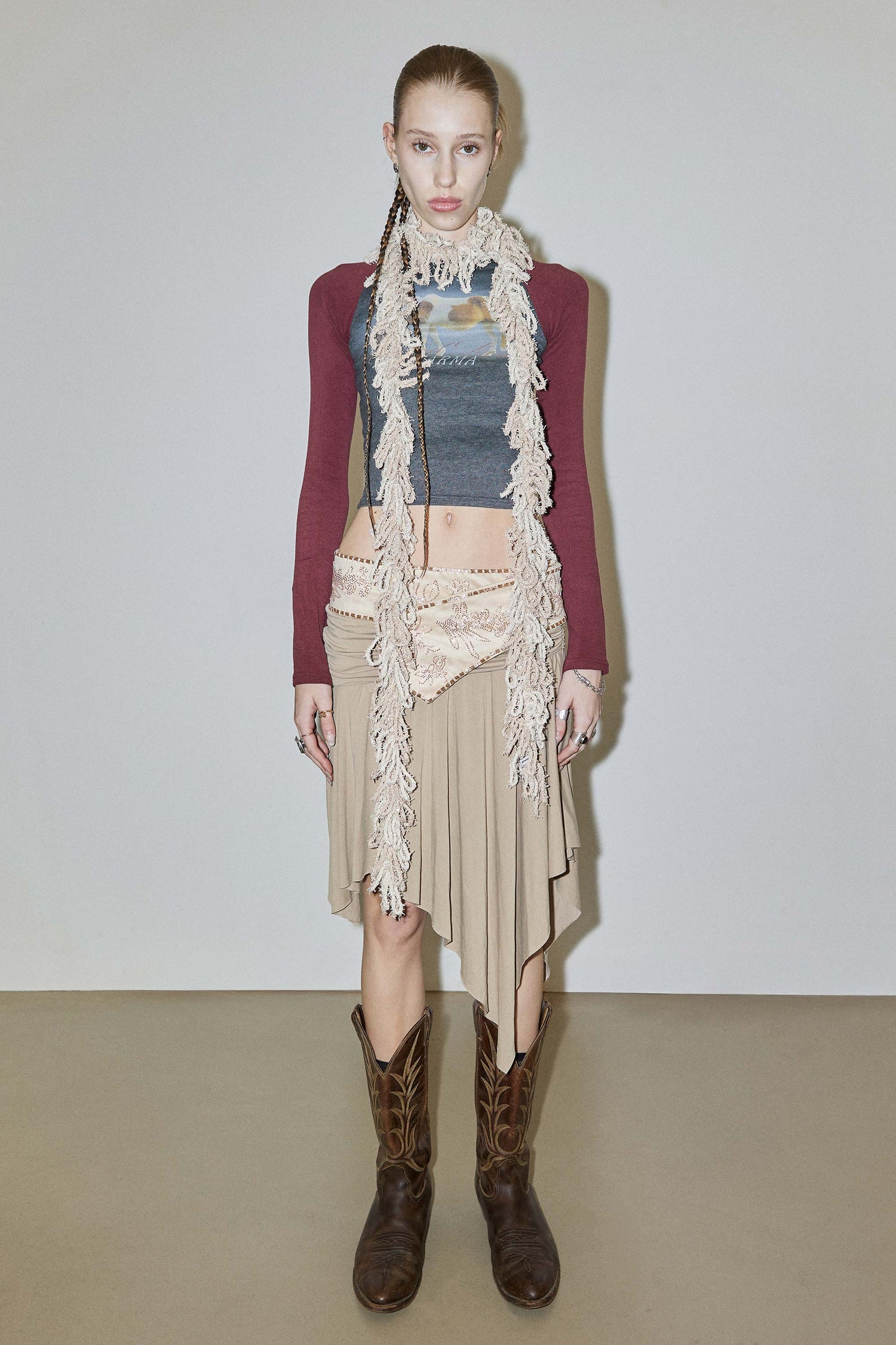 Beaded Jersey Skirt Beige