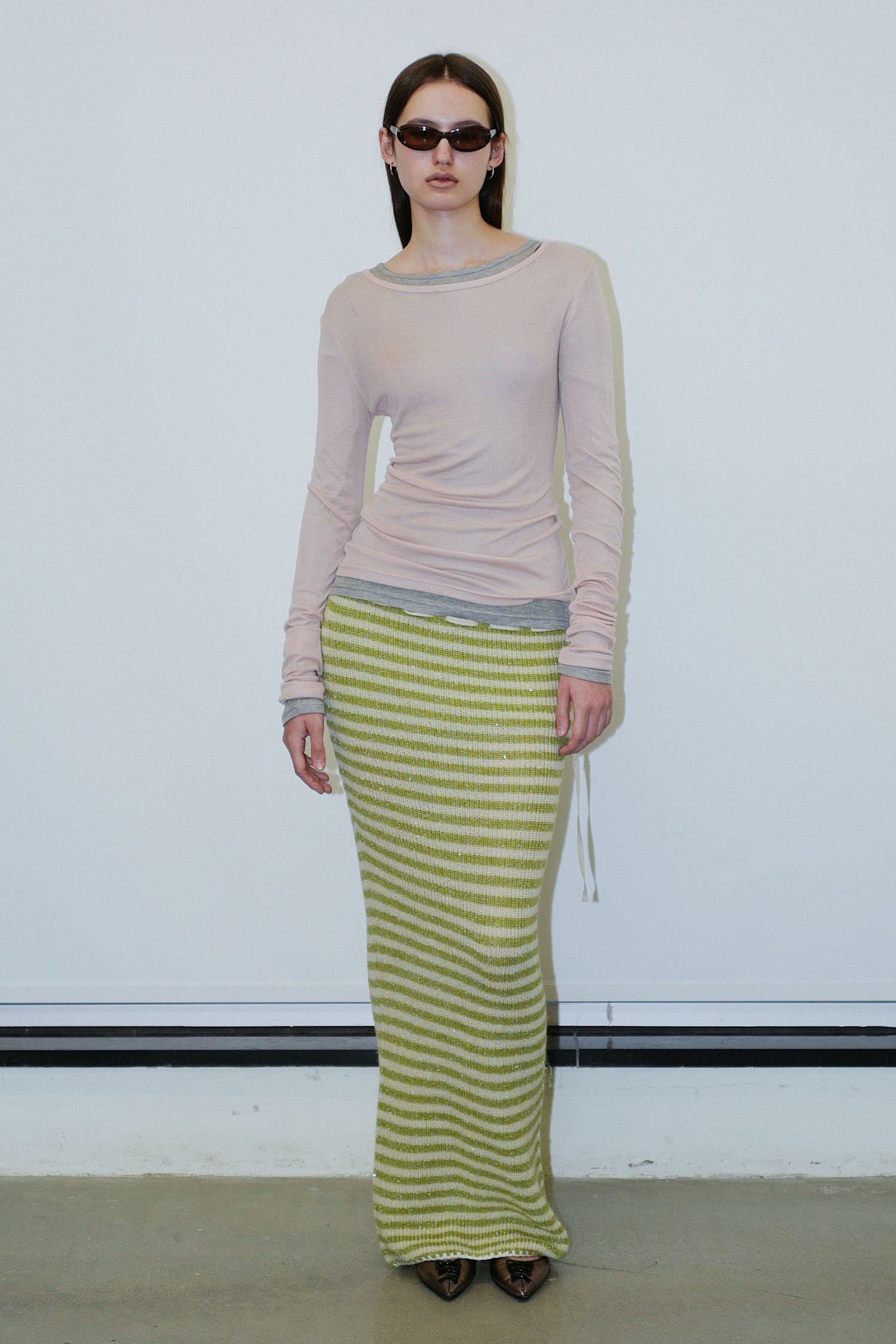 Sequin Maxi Wool Skirt Lime