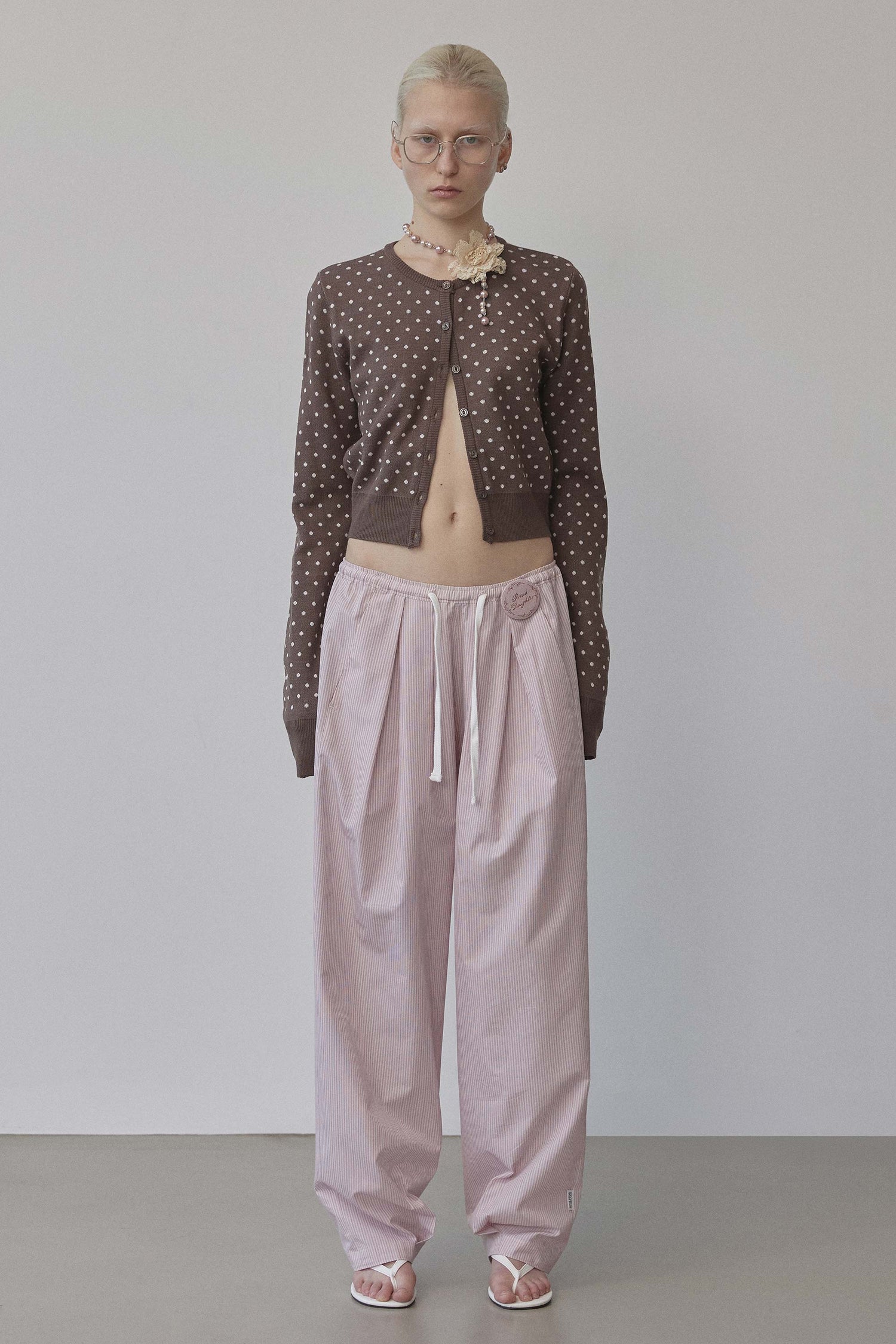 Bed To Go Pintuck Pants Pink Stripe
