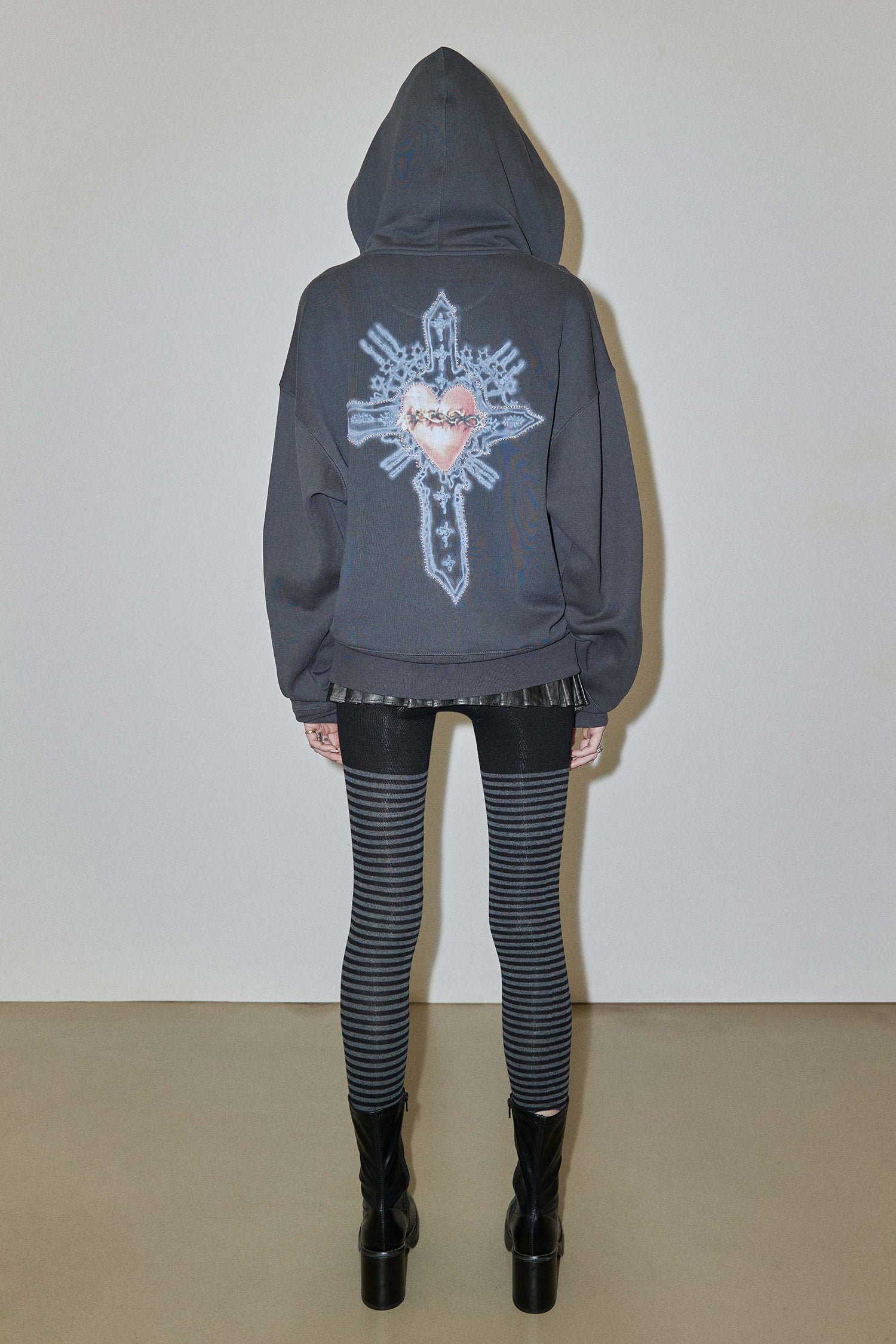 Beaded Saint Hoodie Zip-Up Charcoal