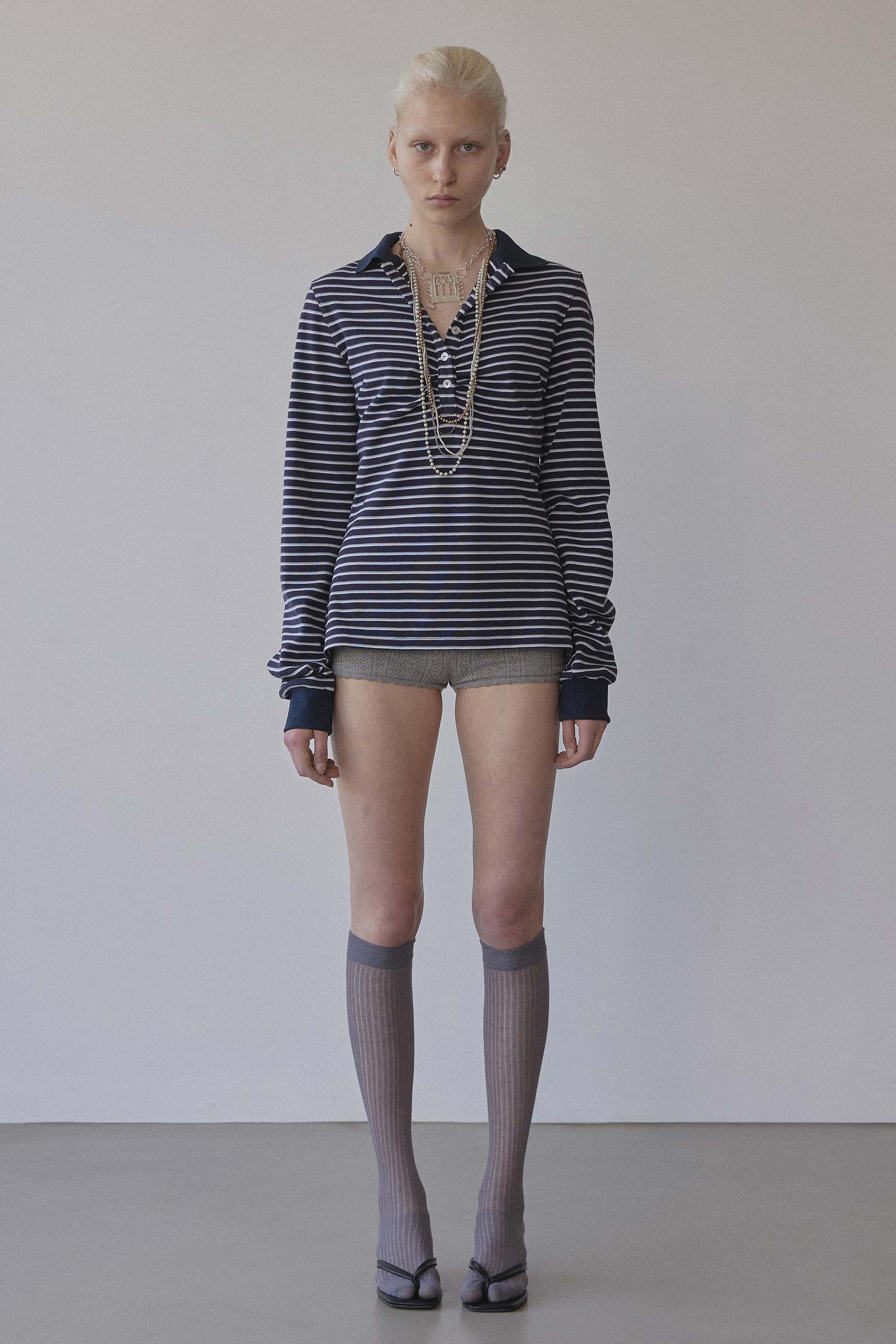 Shirring Tennis Shirt Navy