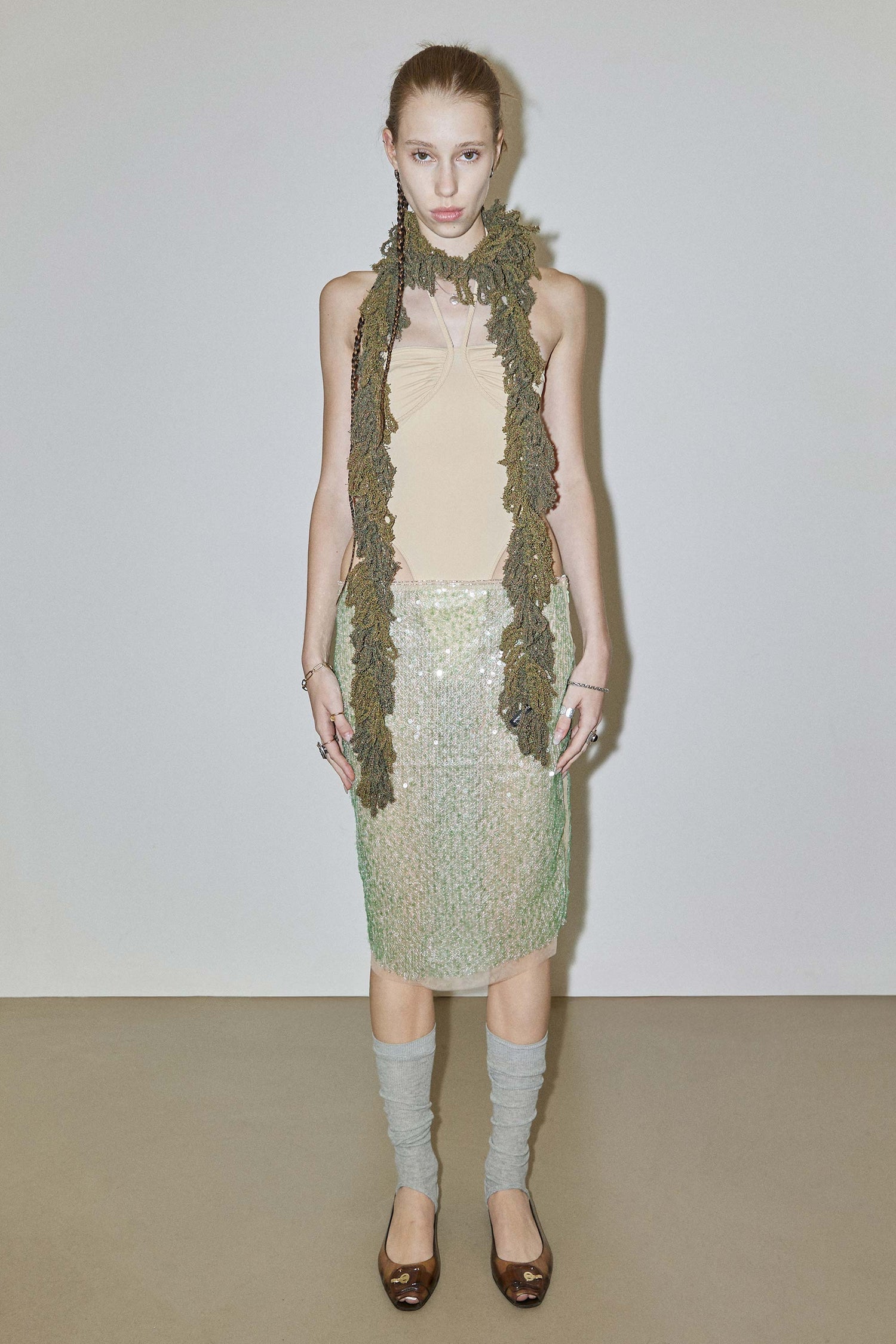 Sequin Midi Skirt Green