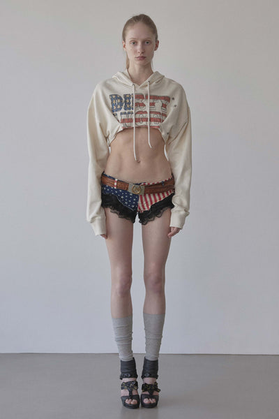 sculptor グリッター フラッグ クロップフーディ パーカー M Glitter Flag Crop Hoodie Raw – Sculptor
