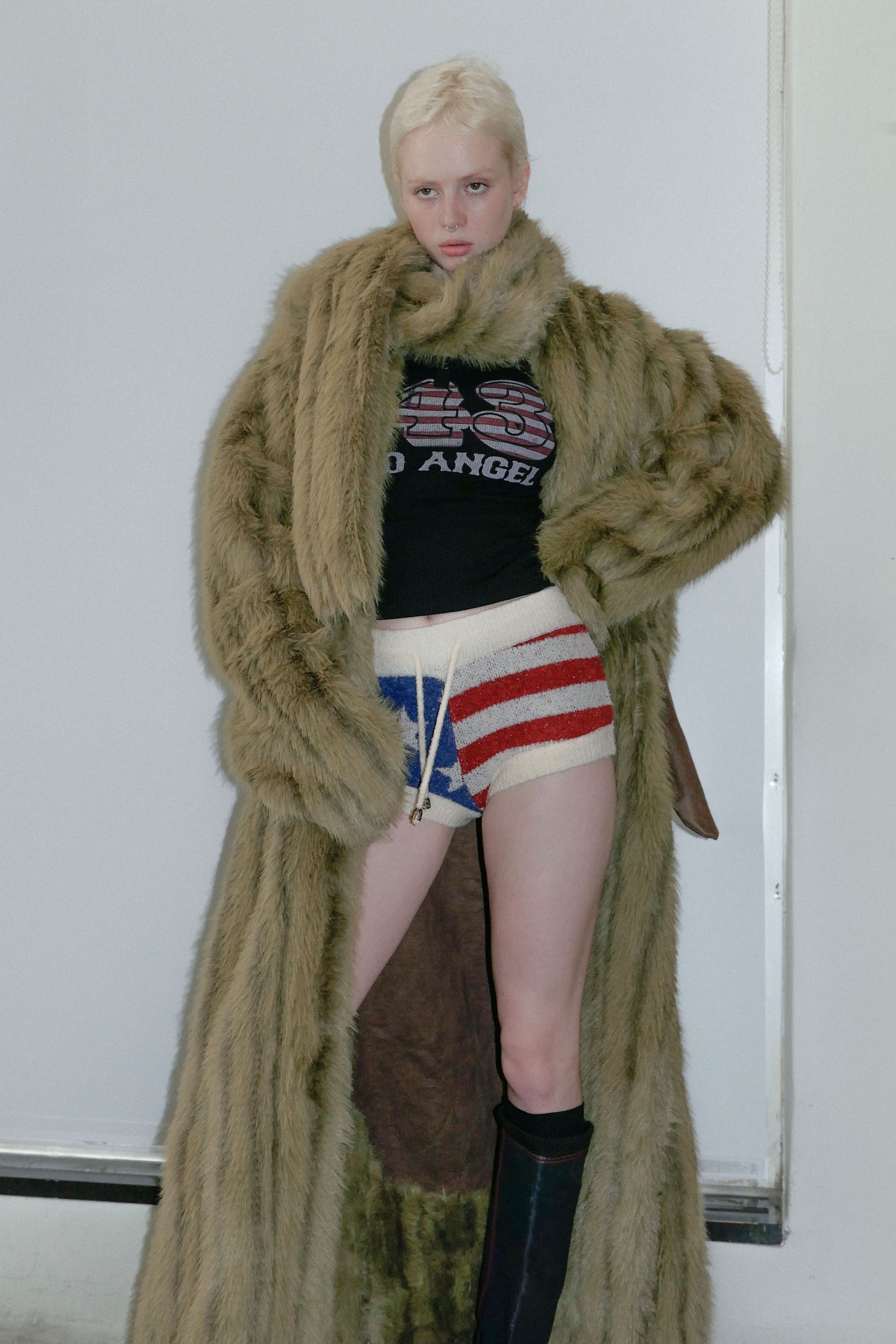 Reversible Faux Mouton Coat Olive