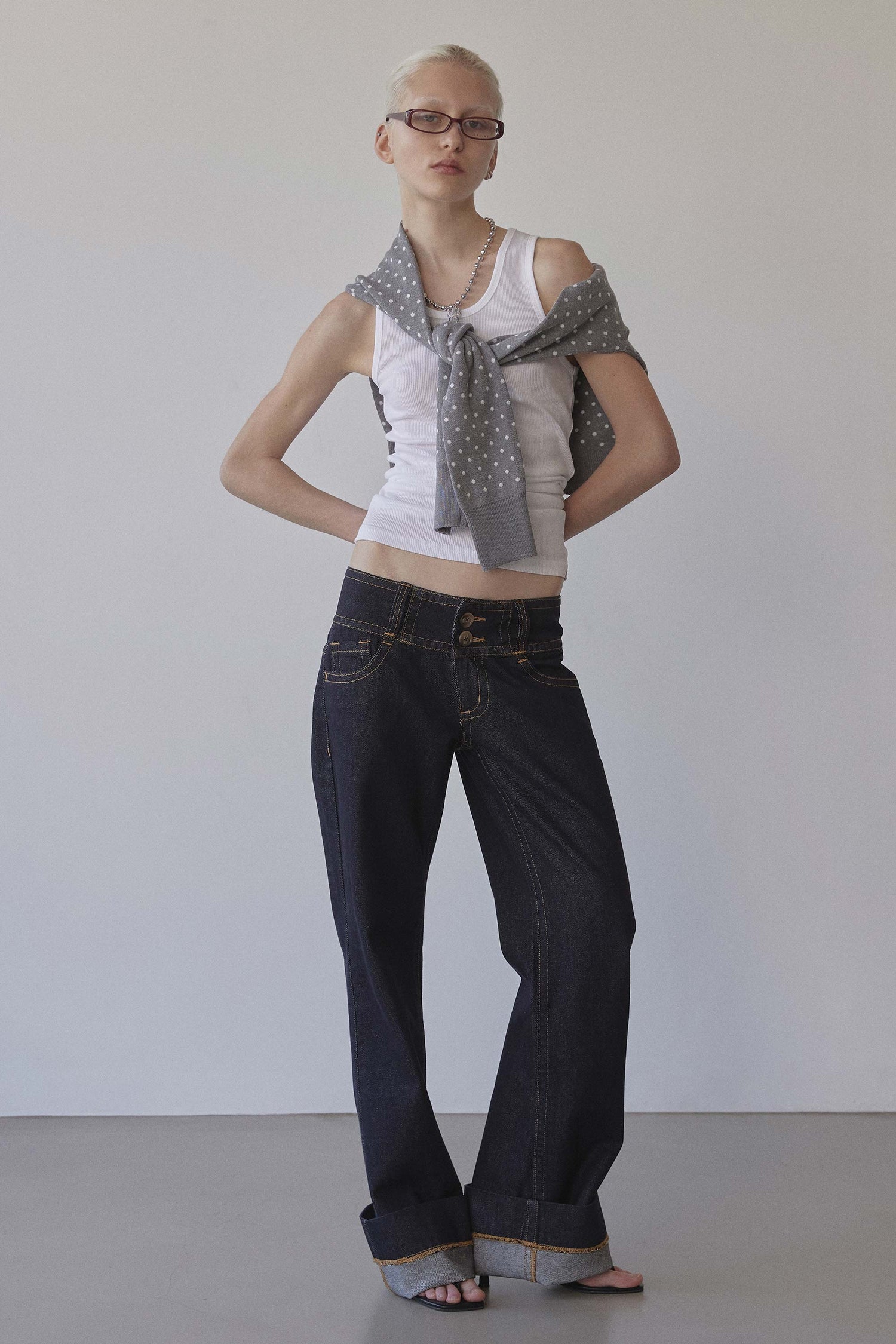 Polka Dot Cardigan Melange Gray/White