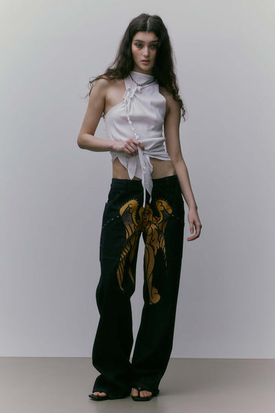 パンツ Sculptor Ed Hardy Angel Denim Ivory Sculptor X Ed Hardy] Cracked Angel Denim Ivory