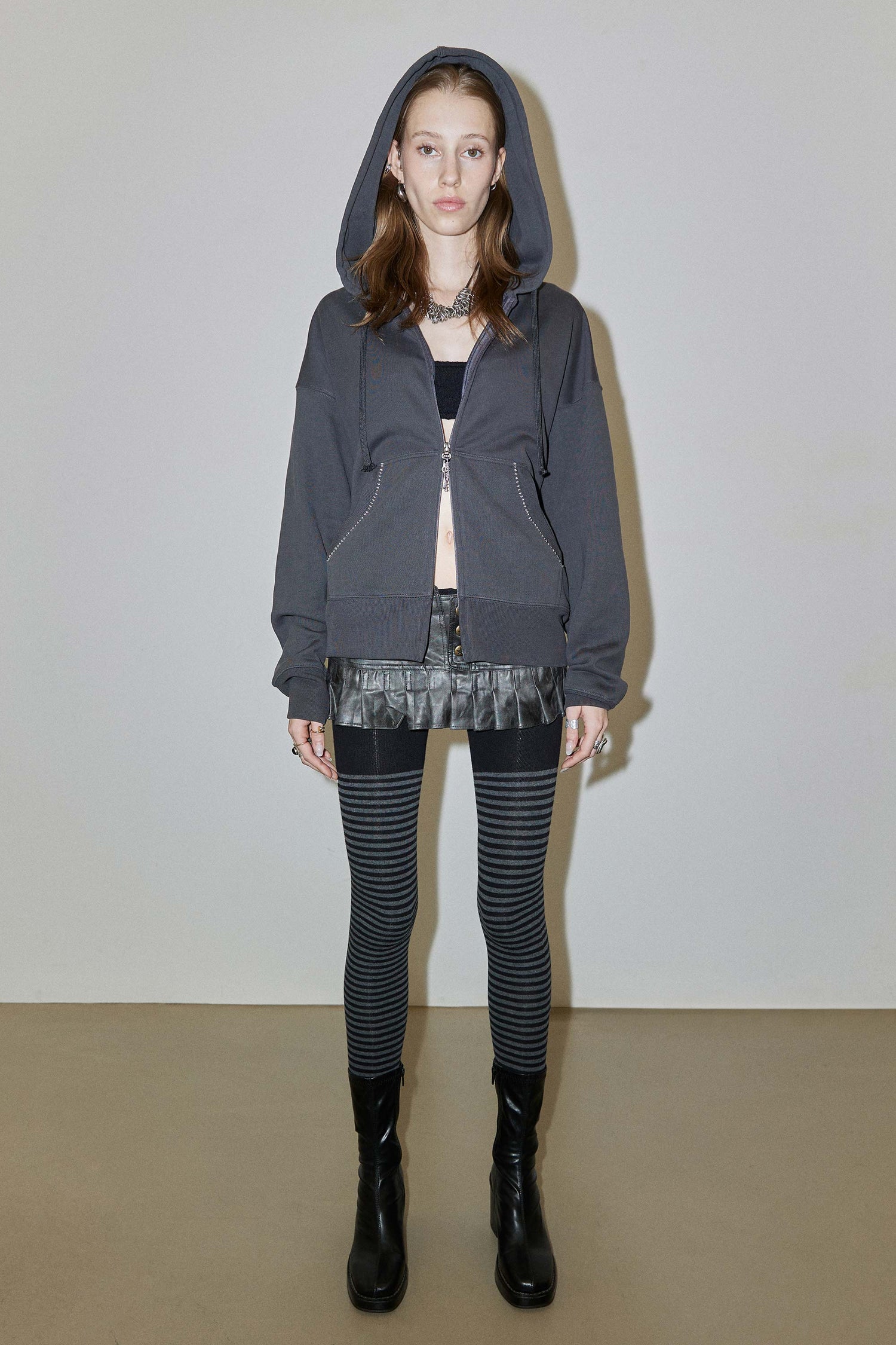 Beaded Saint Hoodie Zip-Up Charcoal
