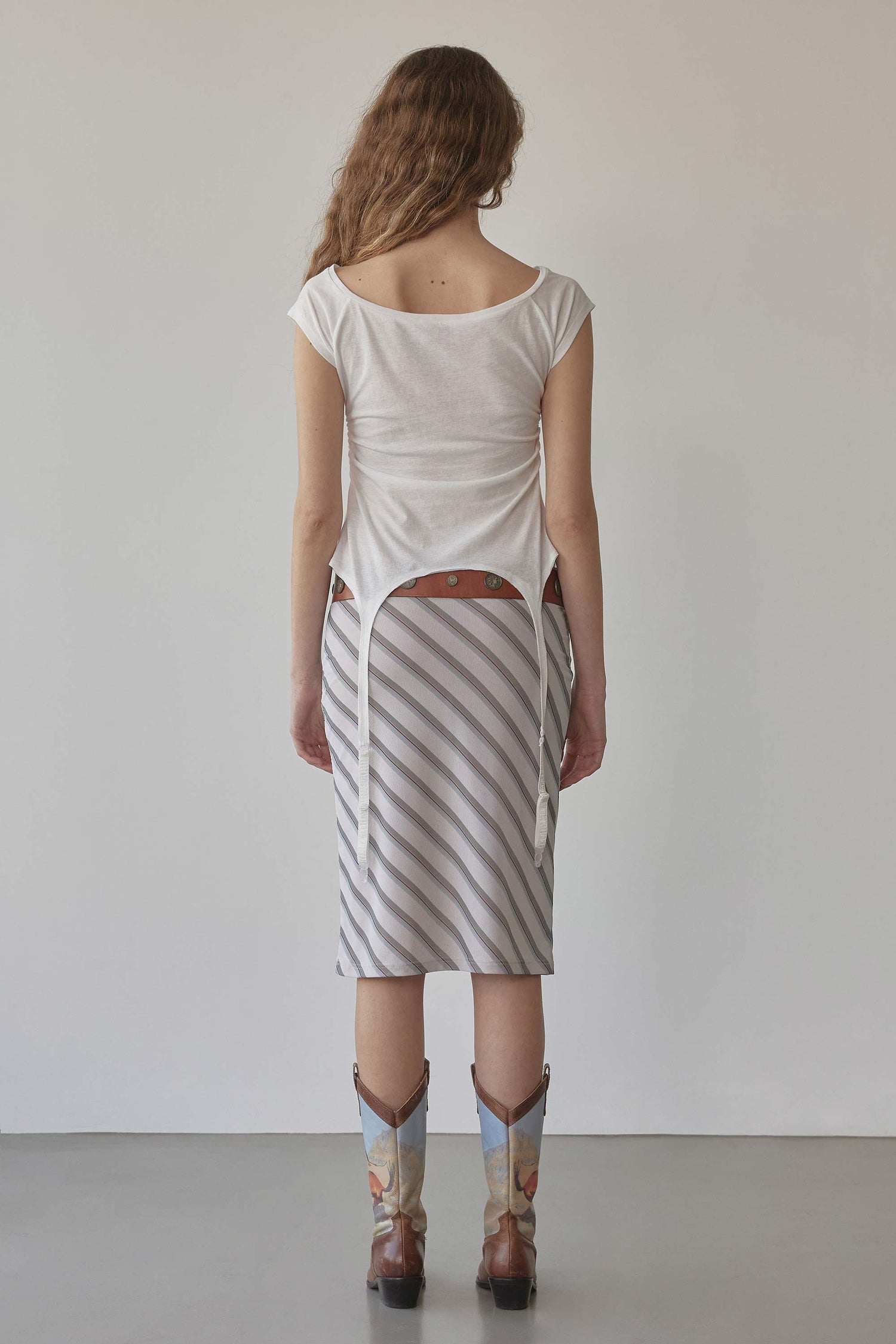 Mesh Stripe Midi Skirt Butter