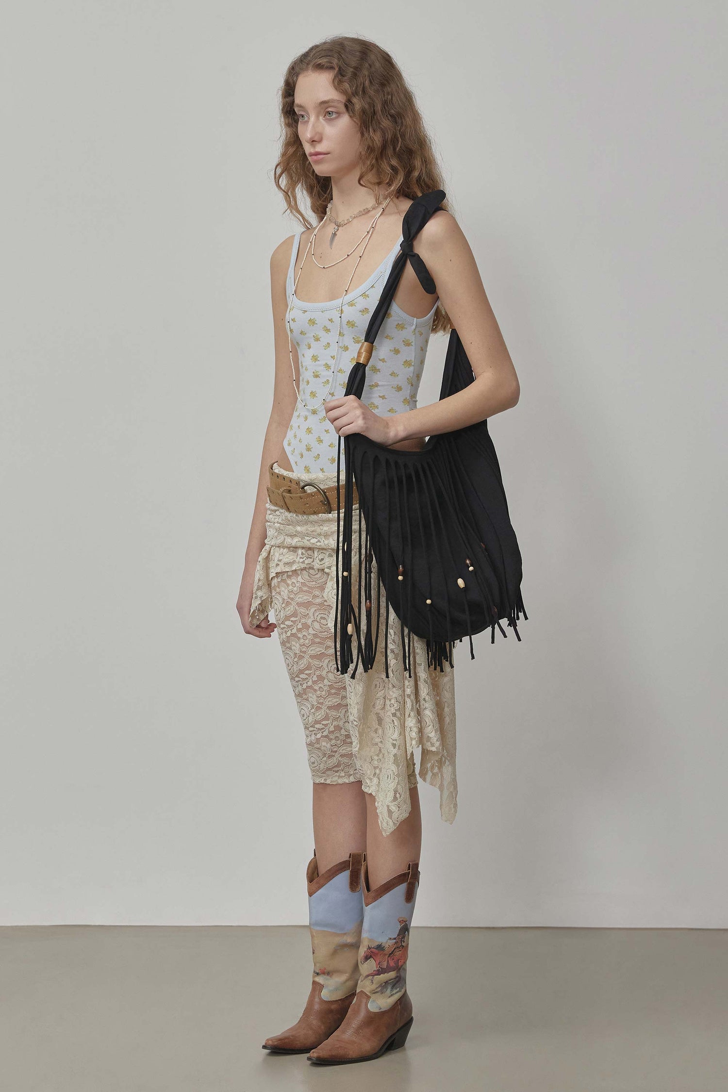 Shaggy Fringe Market Bag Black