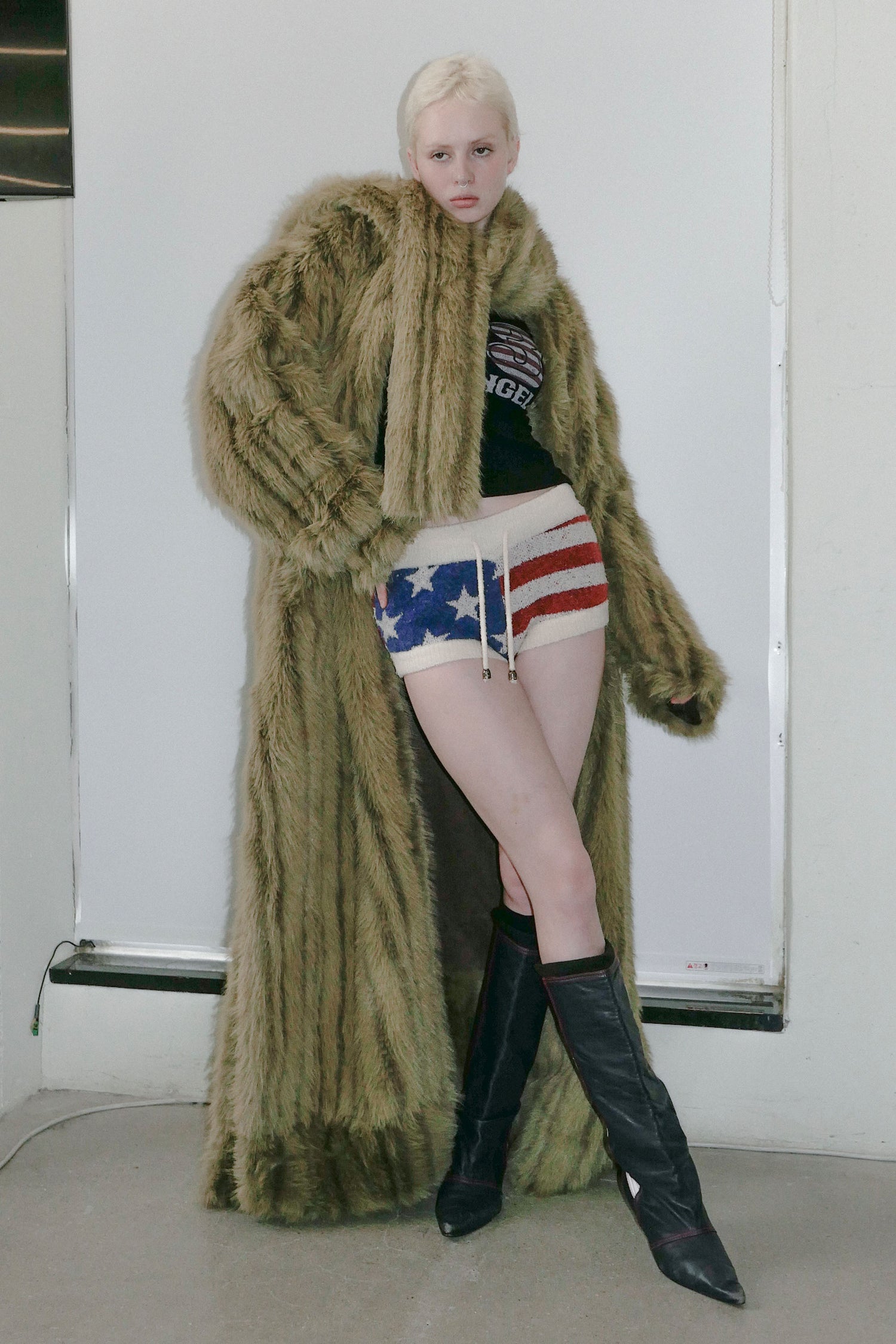 Reversible Faux Mouton Coat Olive