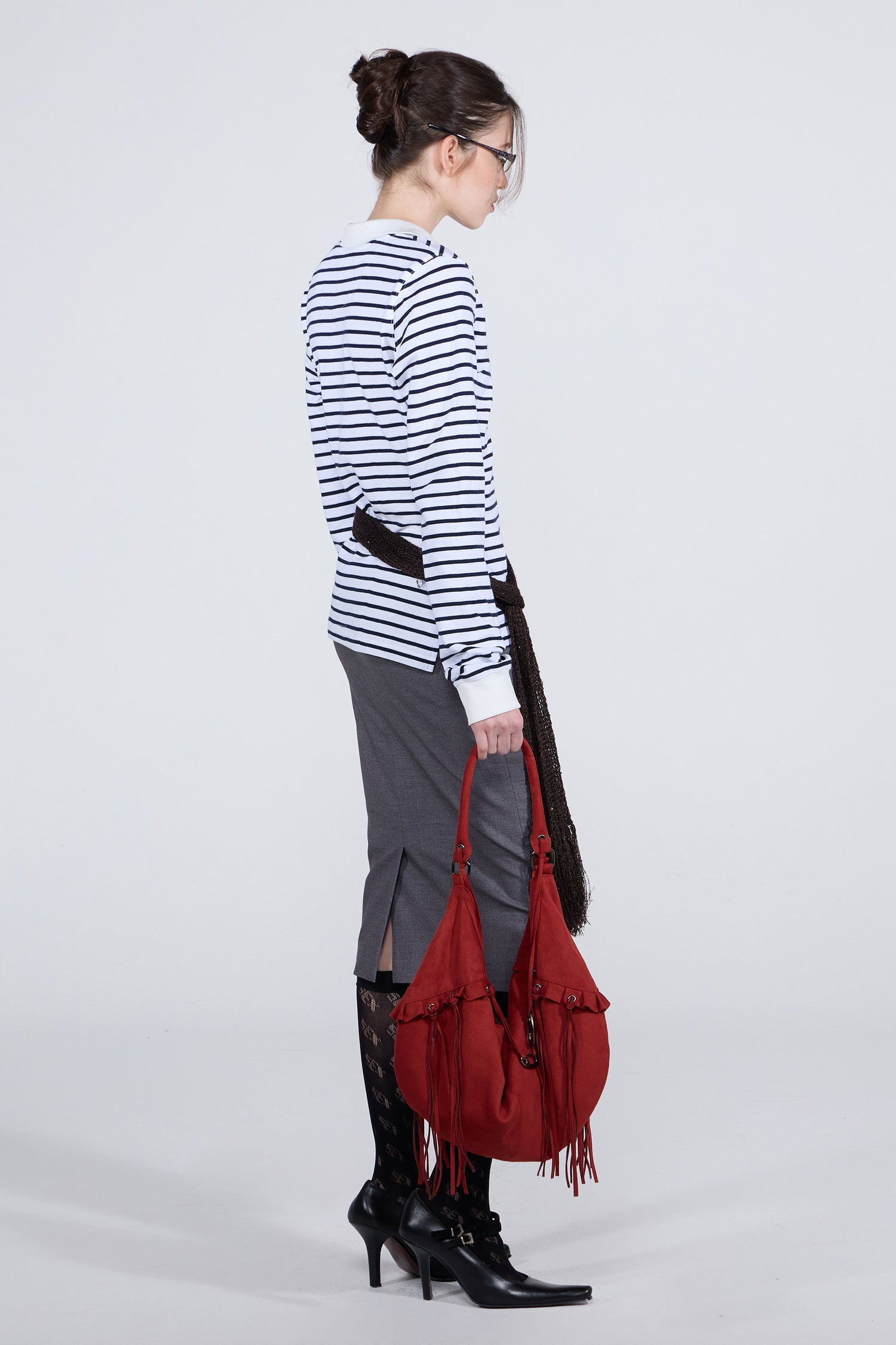 Faux Suede String Hobo Bag Brick Red