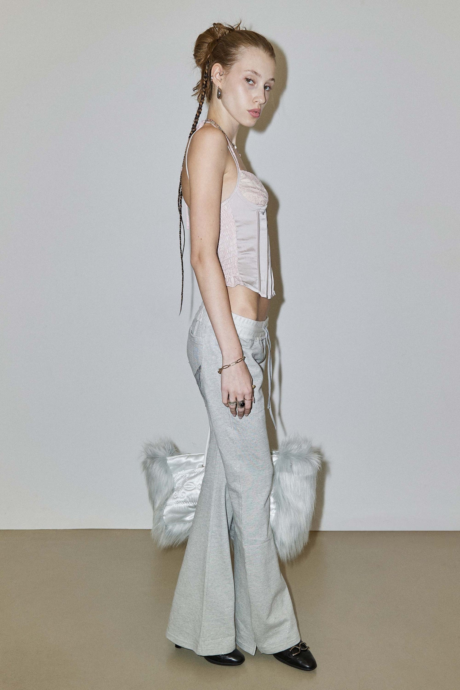 Glitter Boots Cut Sweatpants Melange Gray