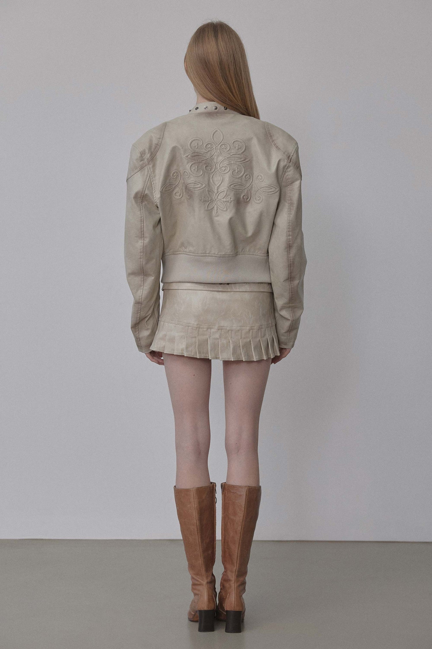 Western Faux Leather Micro Skirt Ivory