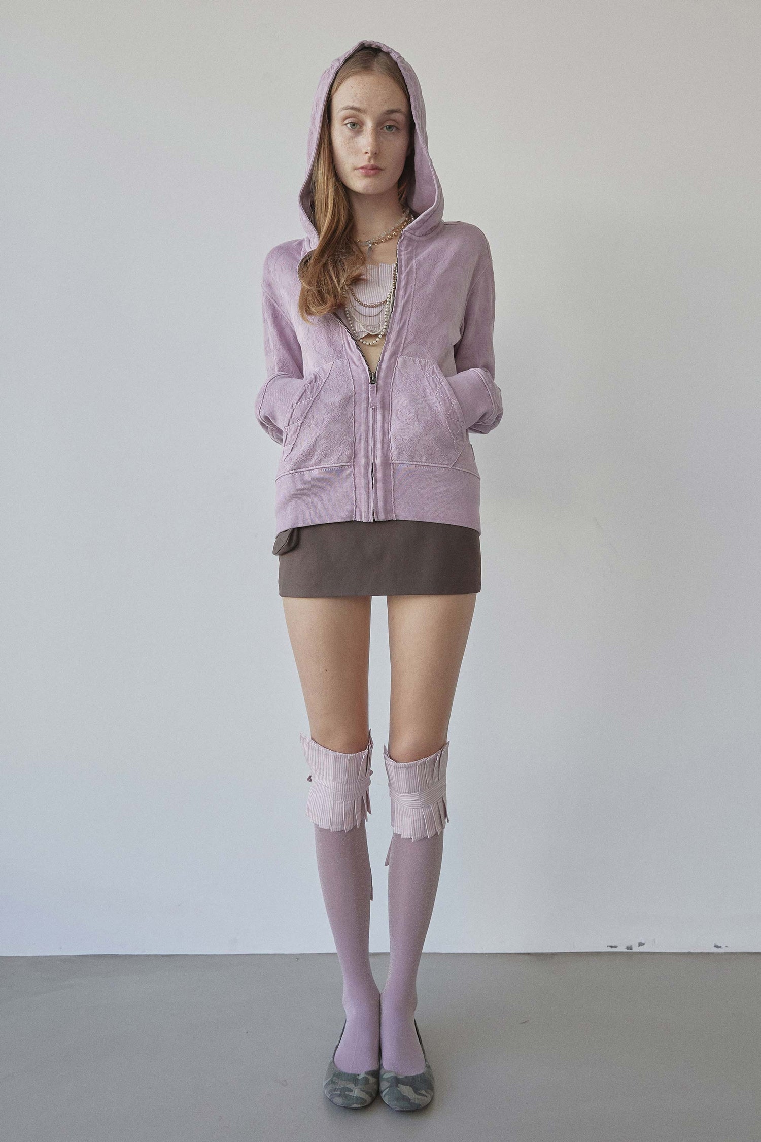 Jacquard Hoodie Zip-Up Dusty Pink