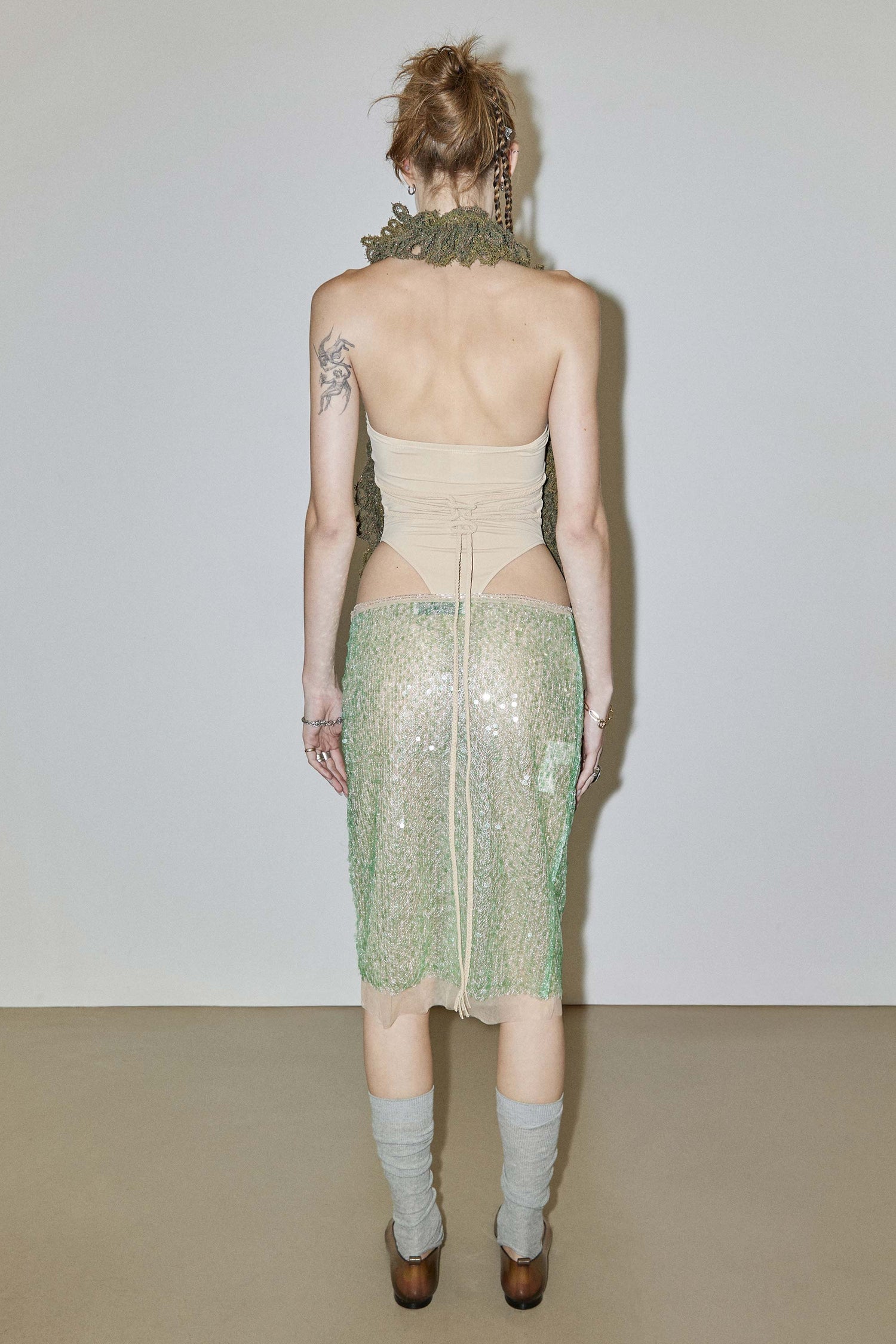 Sequin Midi Skirt Green