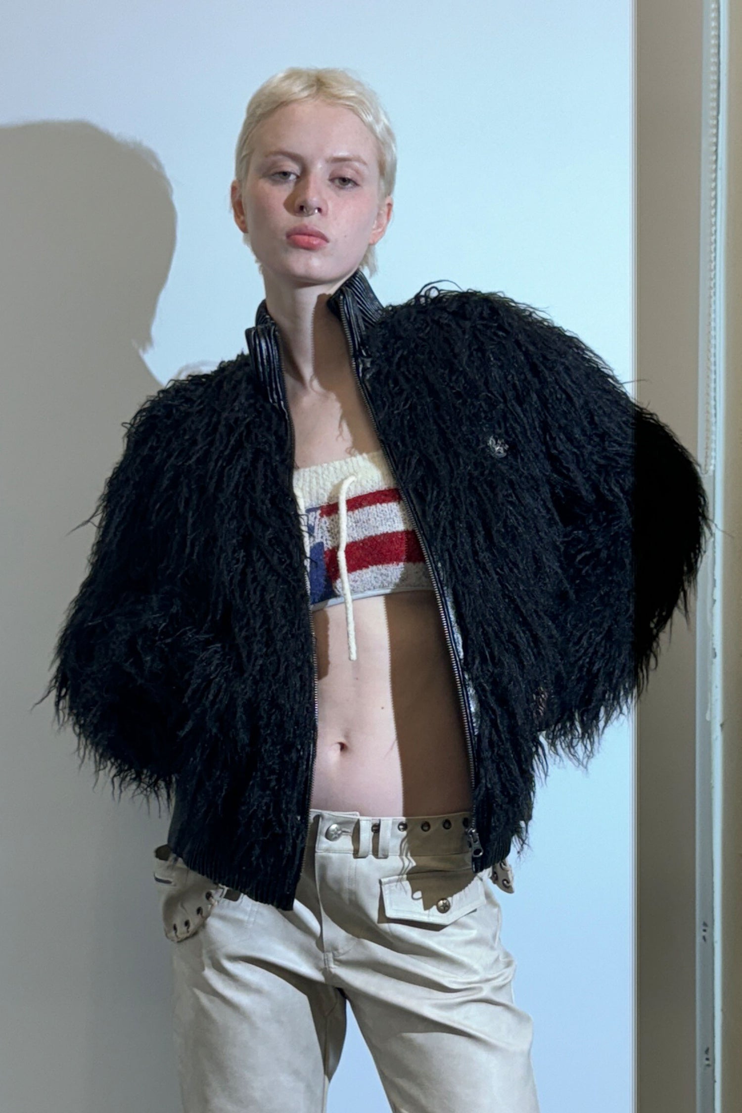 Faux Mongolian Shearling Jacket Black
