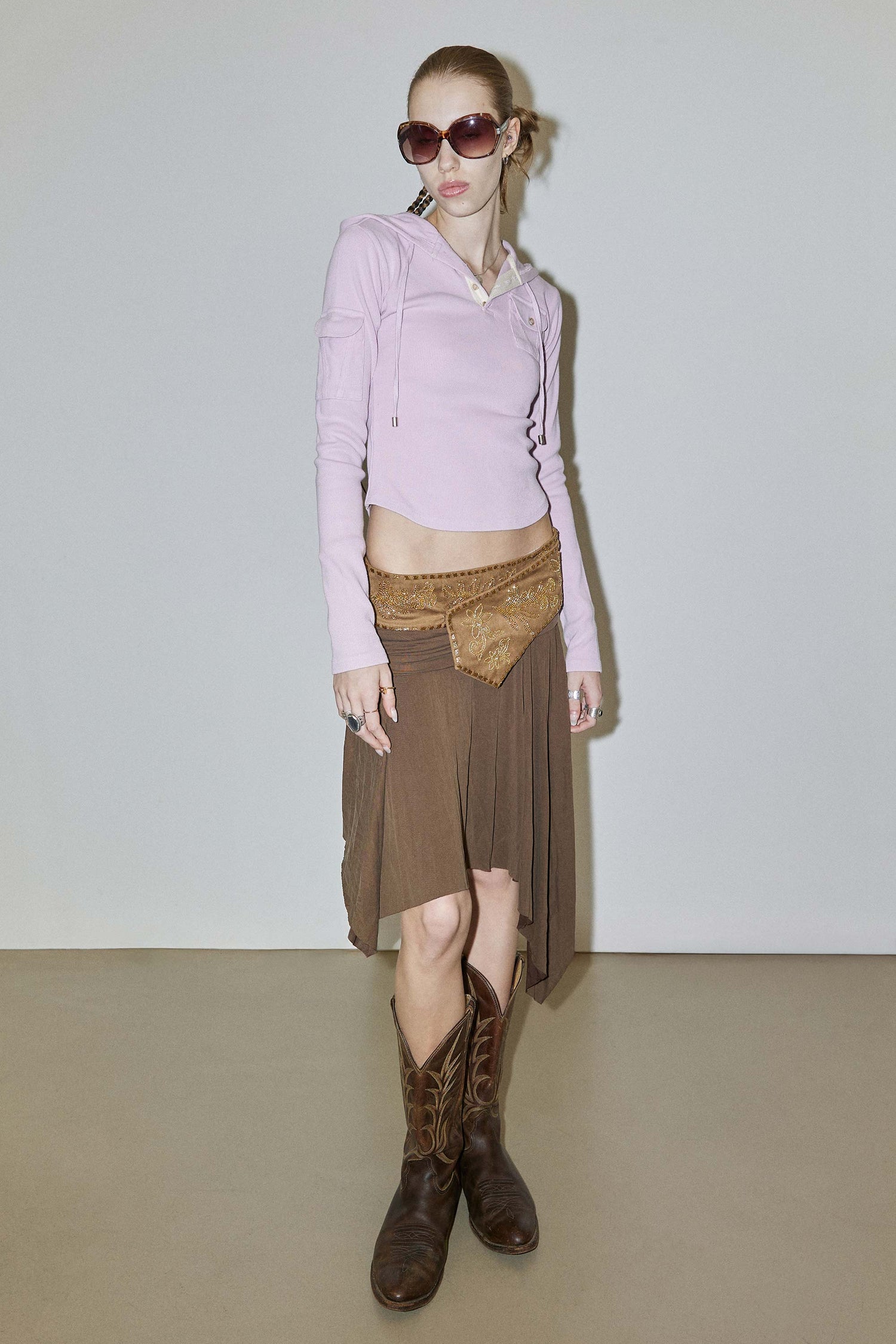 Beaded Jersey Skirt Brown