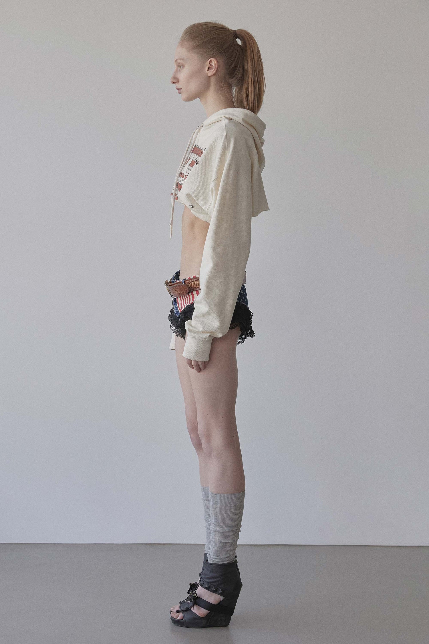 Glitter Flag Crop Hoodie Raw