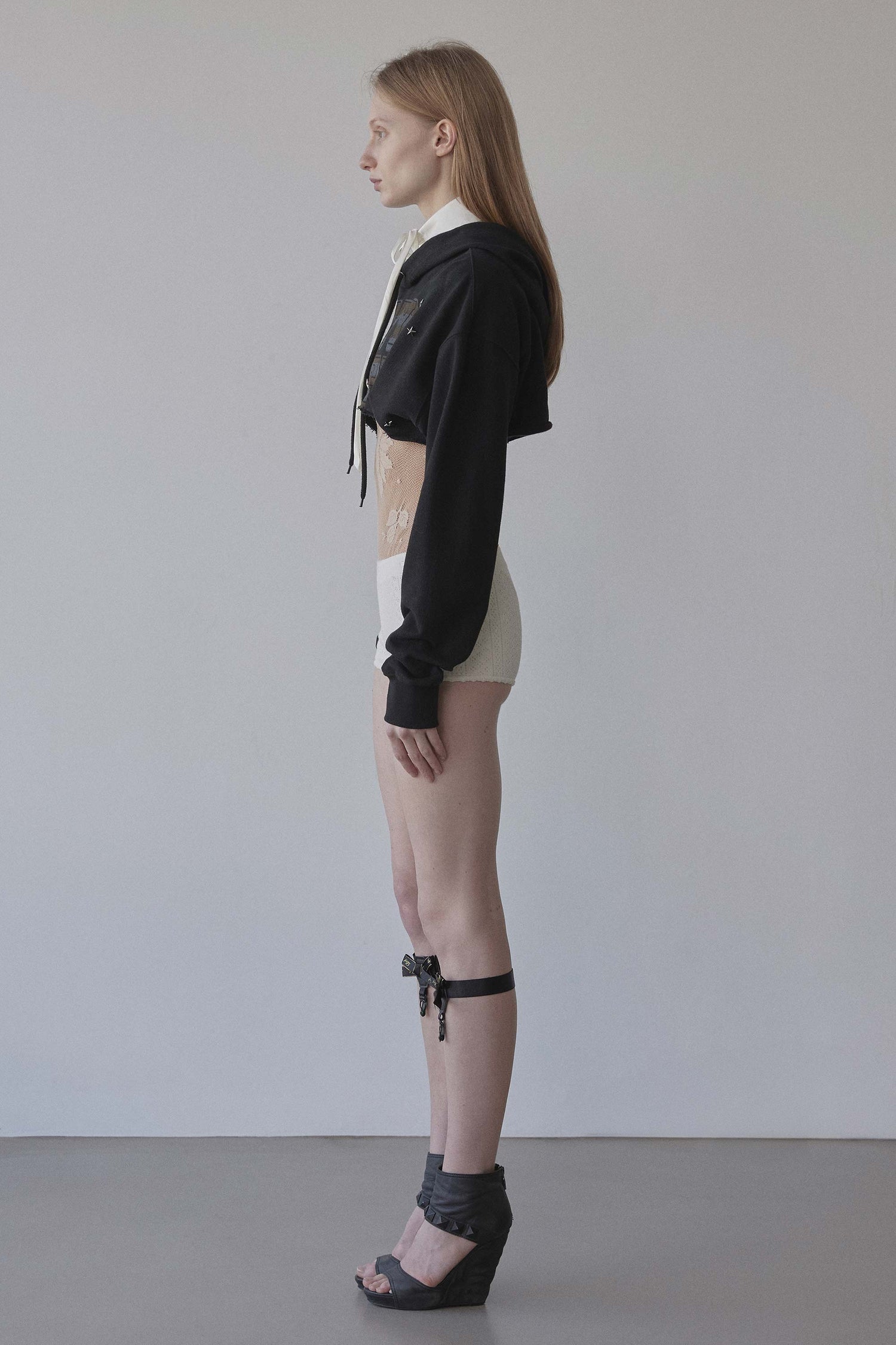 Glitter Flag Crop Hoodie Black