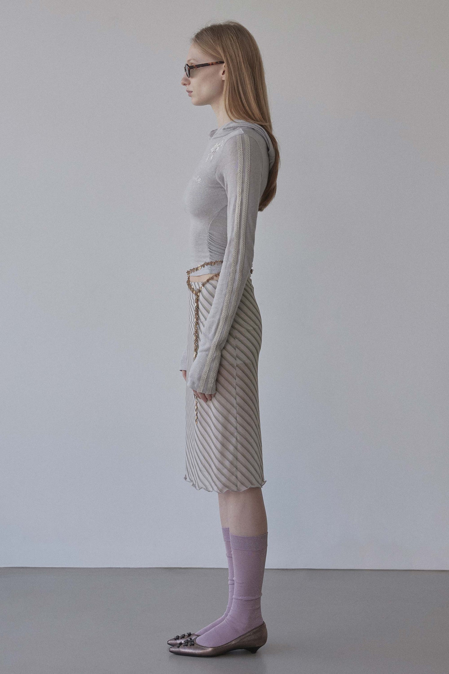 Rose Angora Hoodie Tee Pale Melange