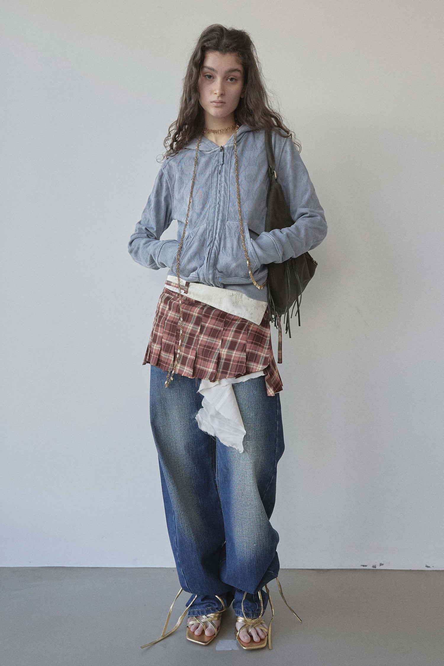 Jacquard Hoodie Zip-Up Dusty Blue