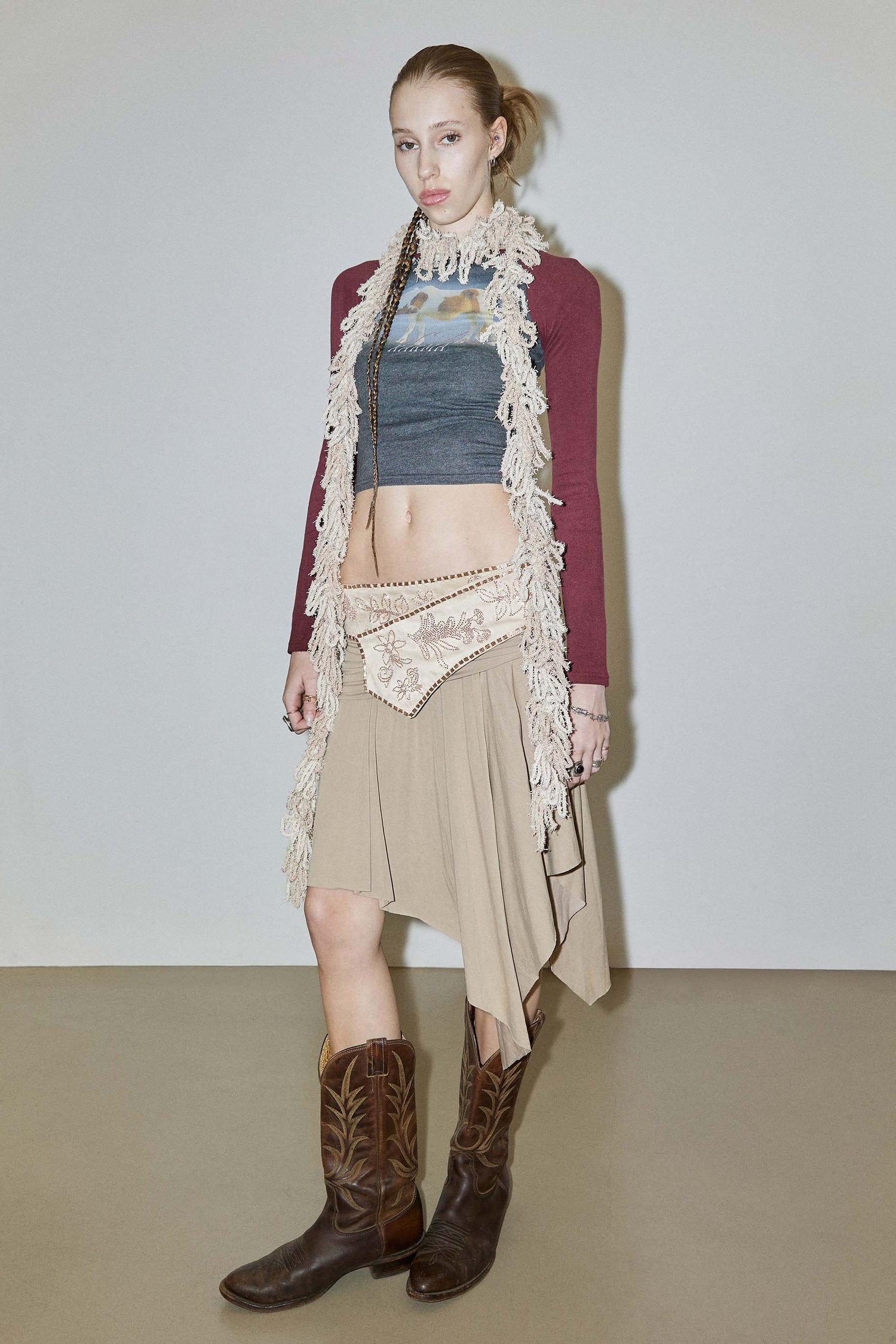 Beaded Jersey Skirt Beige
