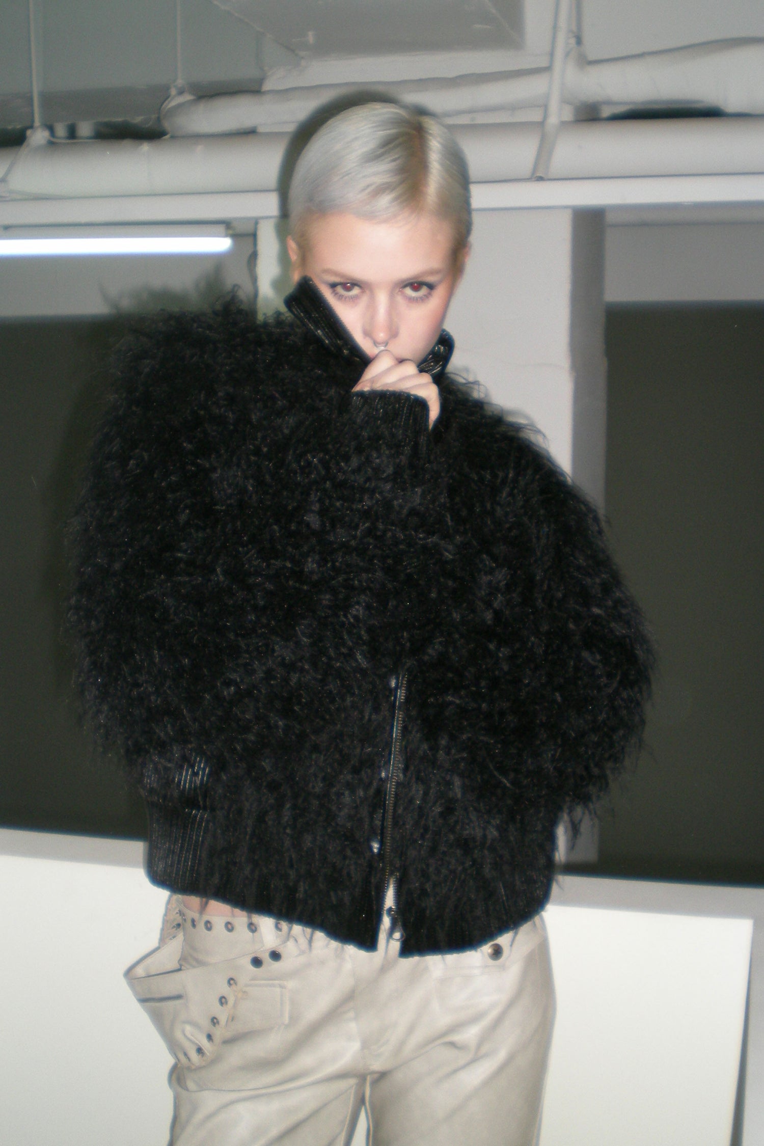 Faux Mongolian Shearling Jacket Black