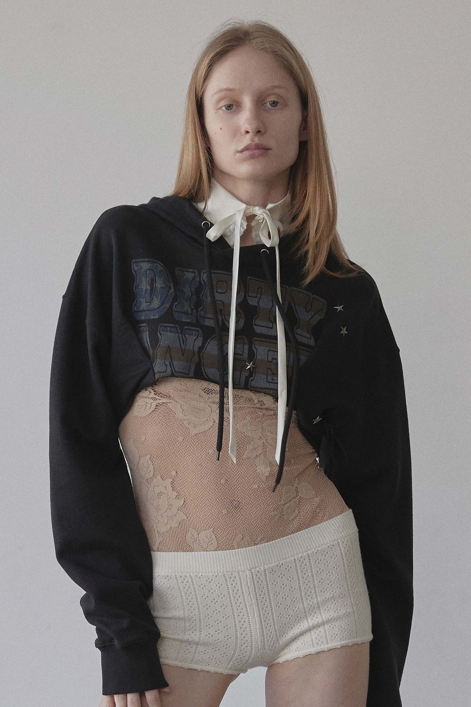 Glitter Flag Crop Hoodie Black