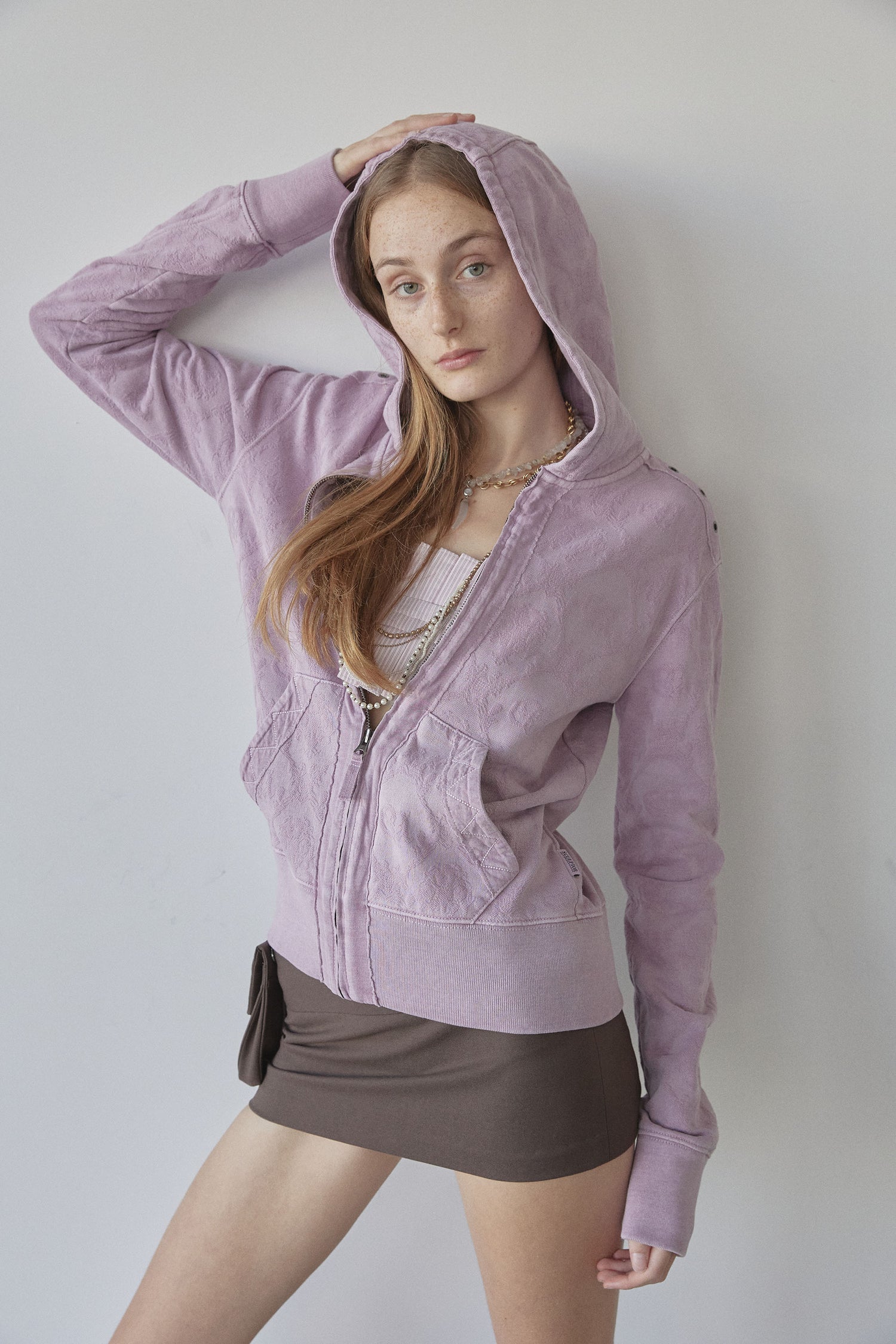 Jacquard Hoodie Zip-Up Dusty Pink