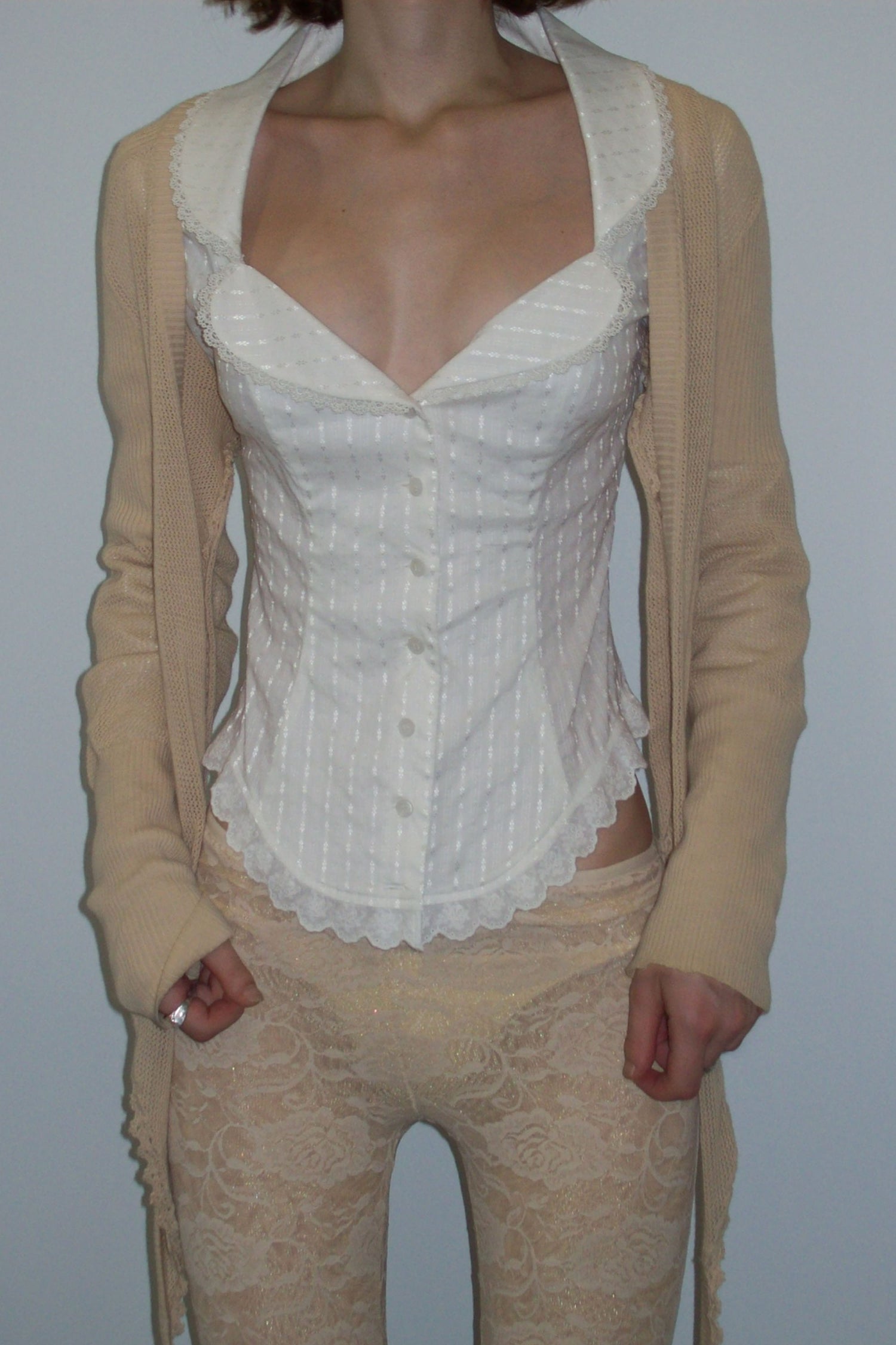 Clover Leaf Neck Blouse Ivory
