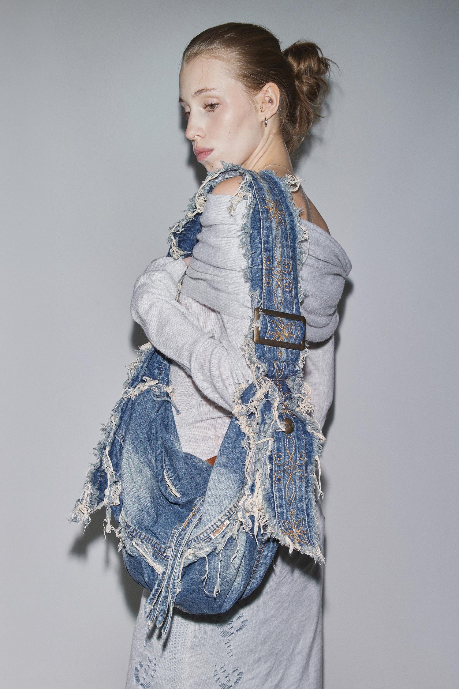 Destroyed Denim Duffel Bag Vintage Blue