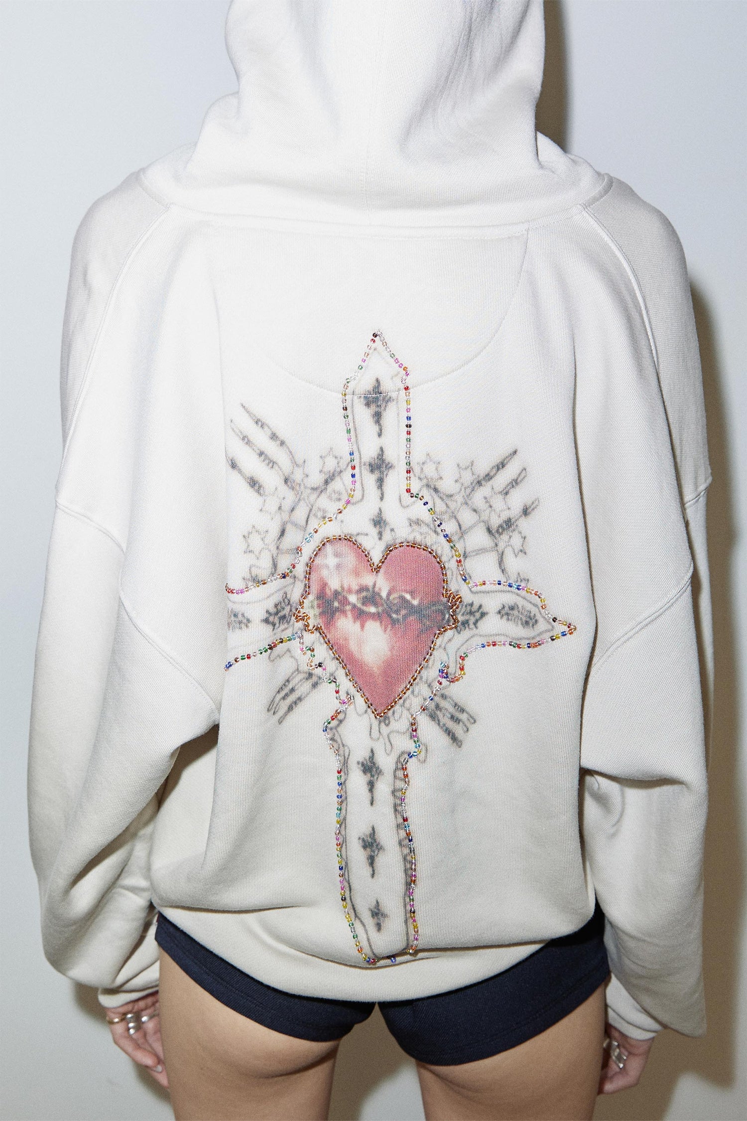 Beaded Saint Hoodie Zip-Up Dirty White