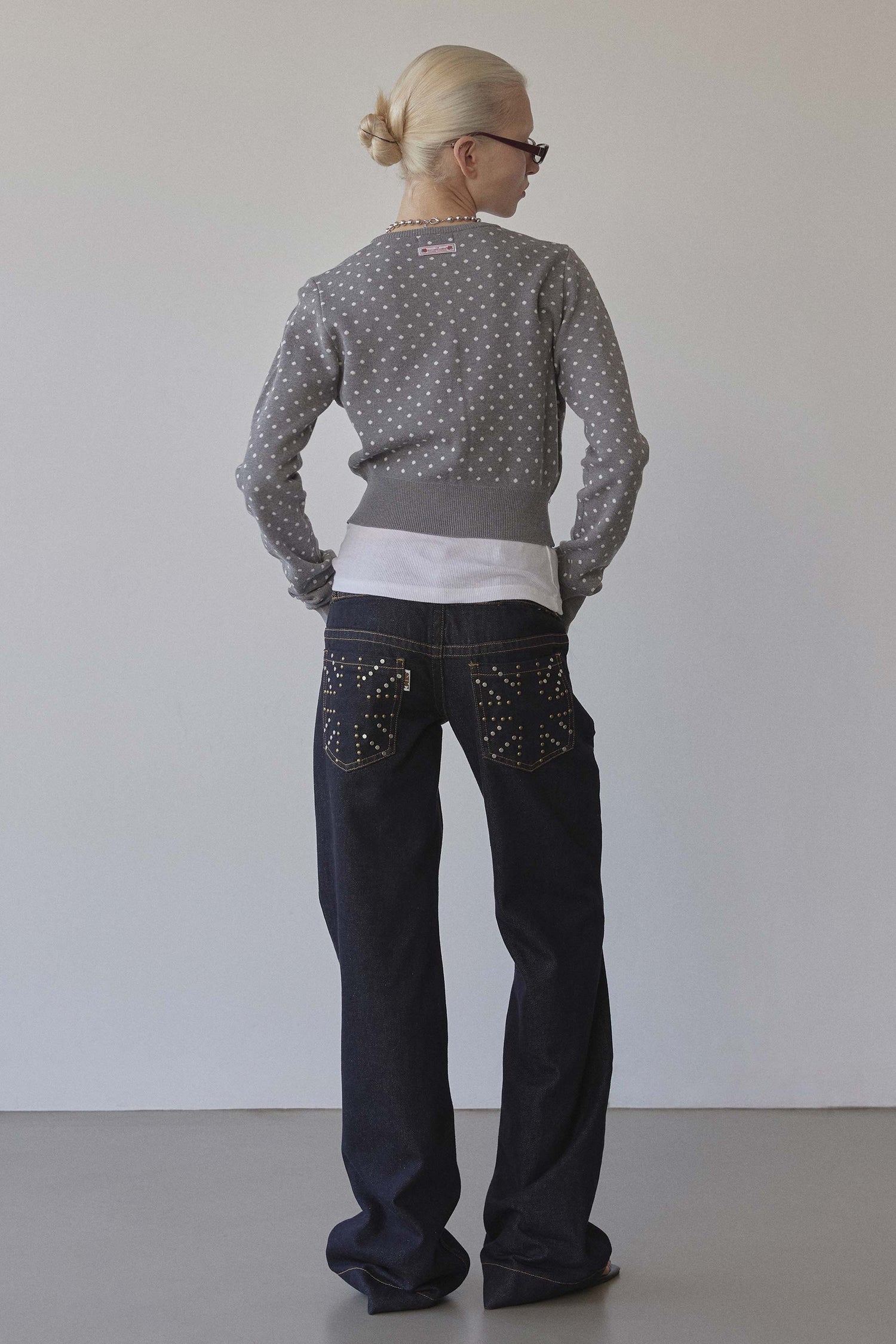 Polka Dot Cardigan Melange Gray/White