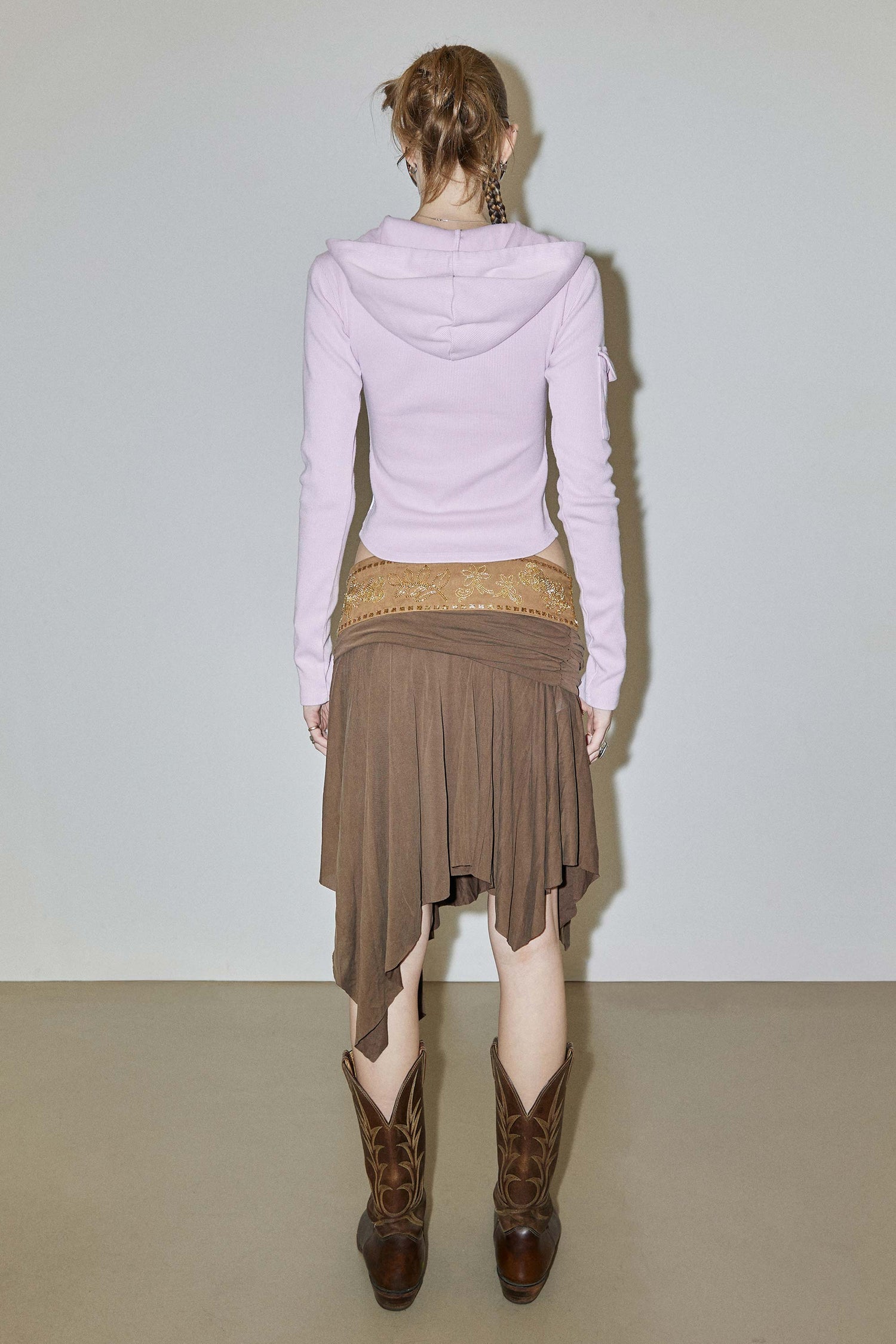Beaded Jersey Skirt Brown
