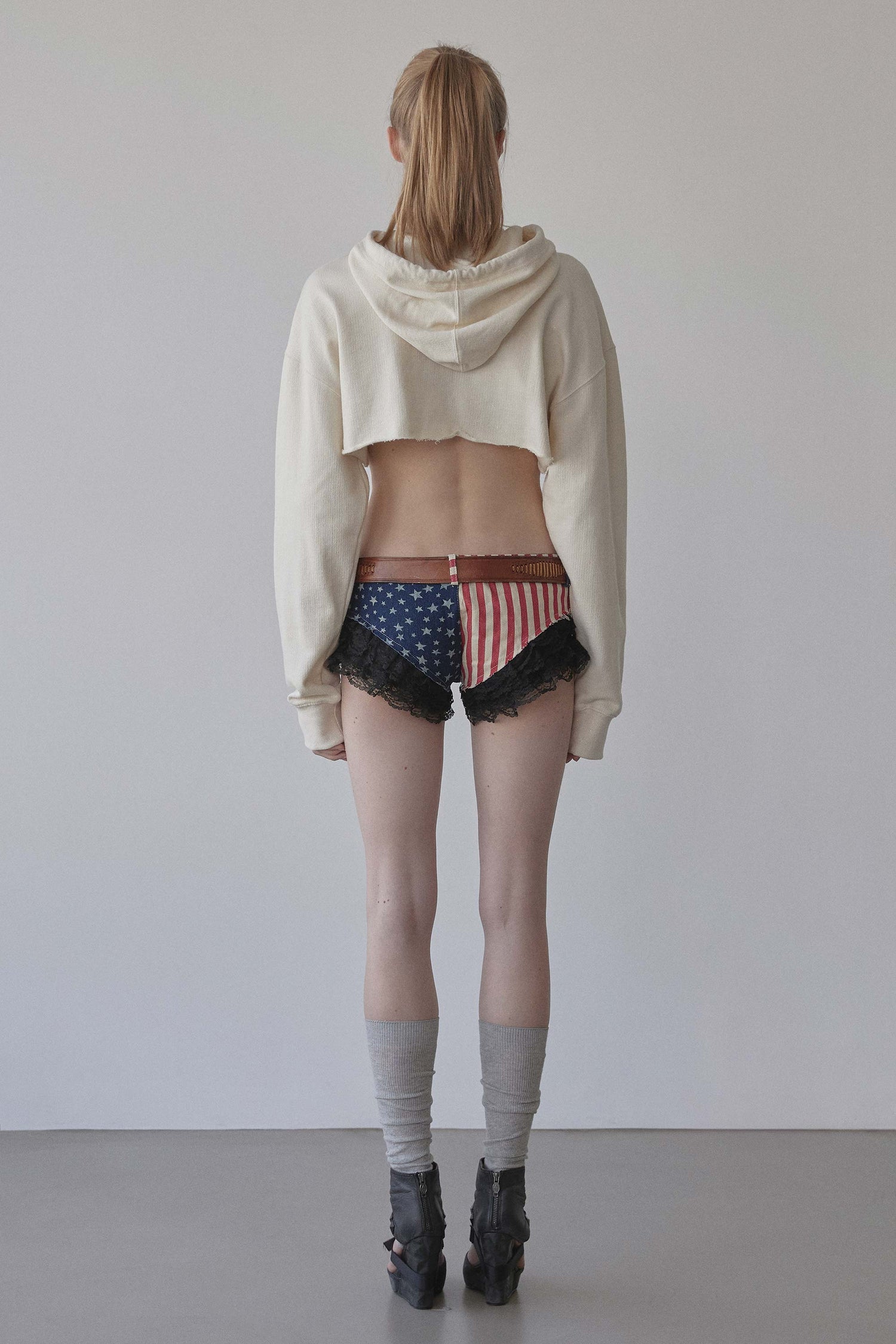 Glitter Flag Crop Hoodie Raw