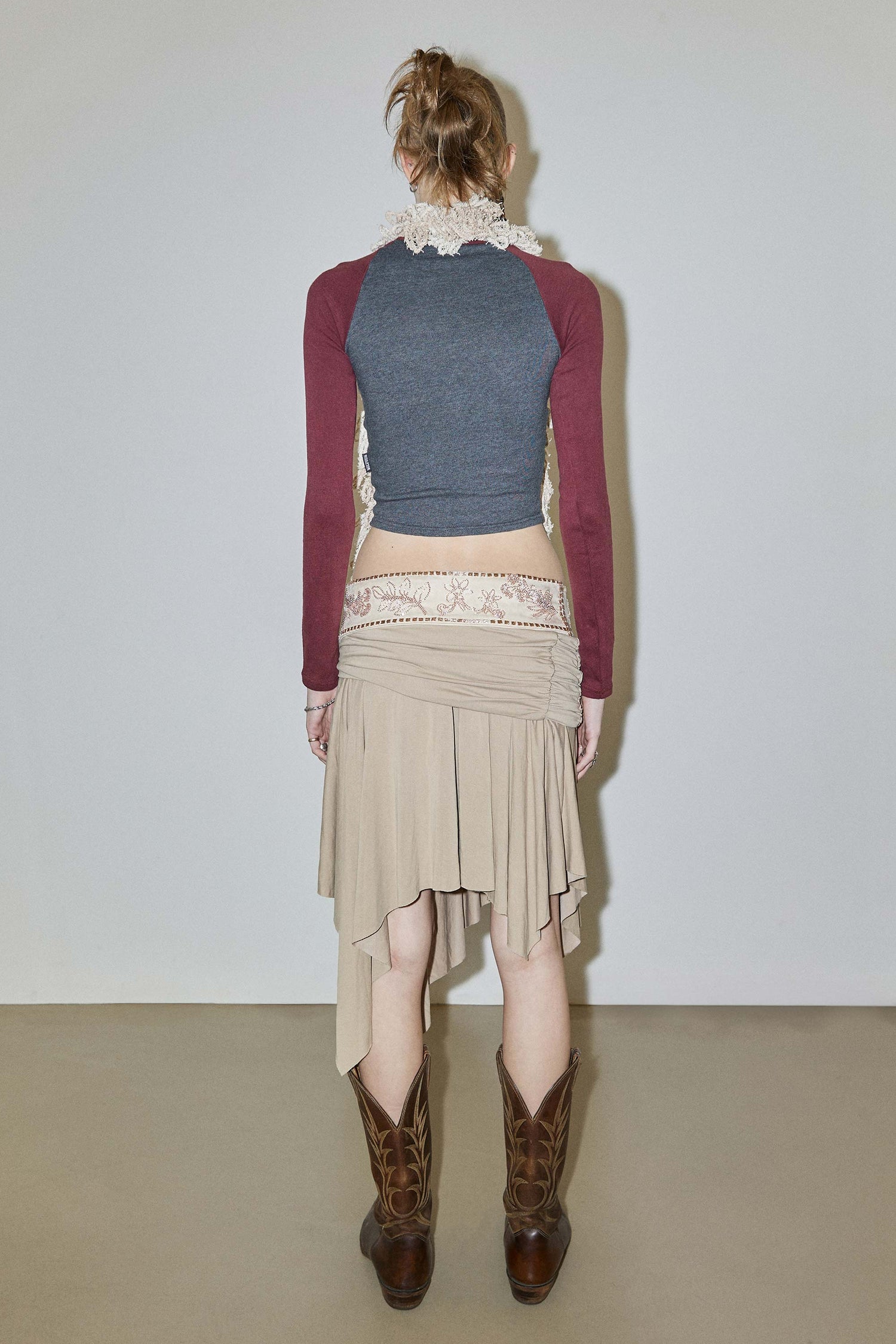 Beaded Jersey Skirt Beige