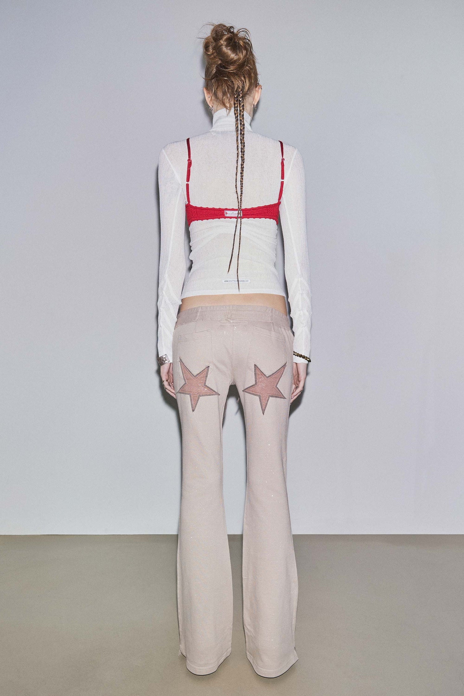 Glitter Boots Cut Sweatpants Beige
