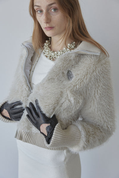 Faux Fur Zip-Up Jacket Pale Gray – Sculptor