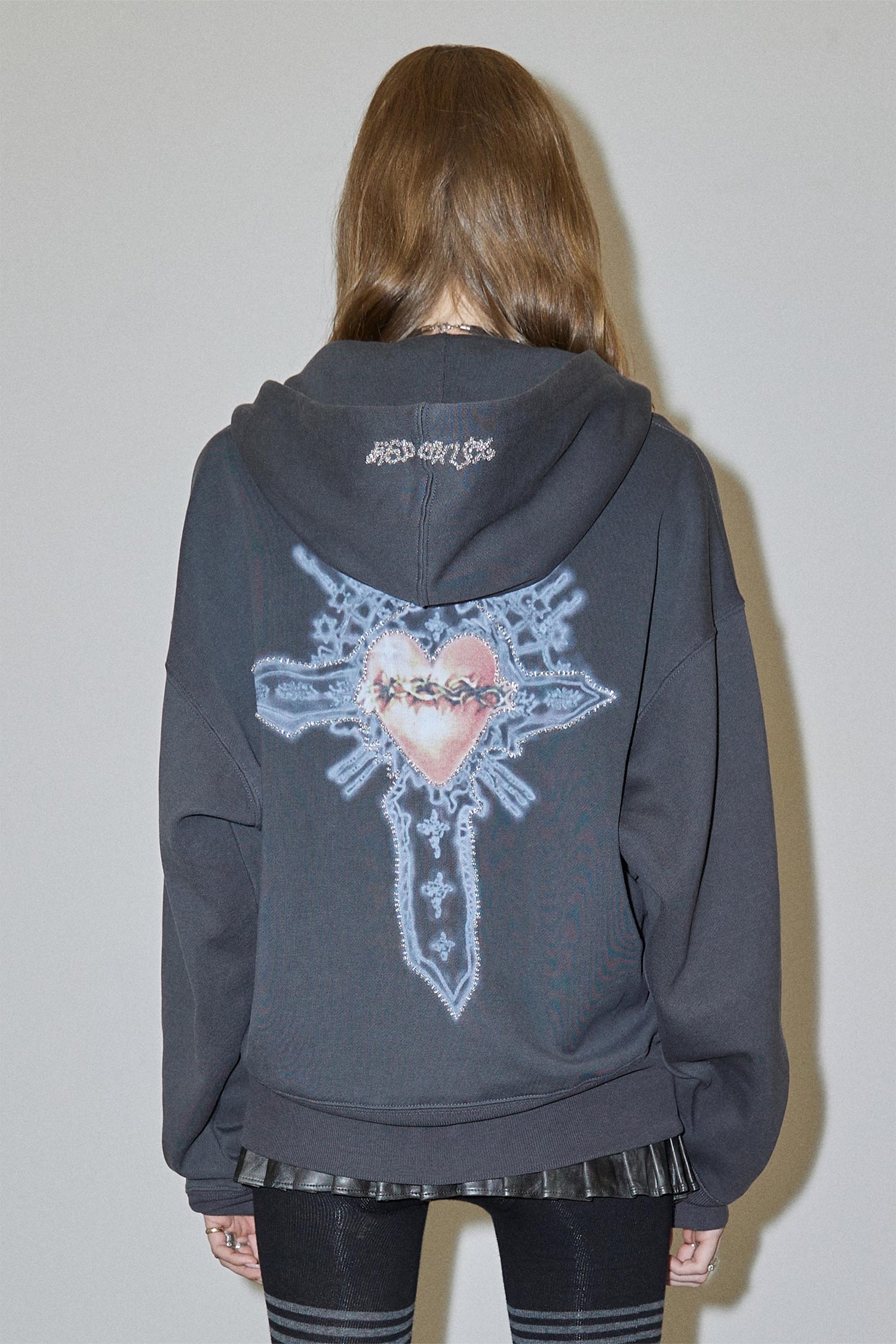 Beaded Saint Hoodie Zip-Up Charcoal
