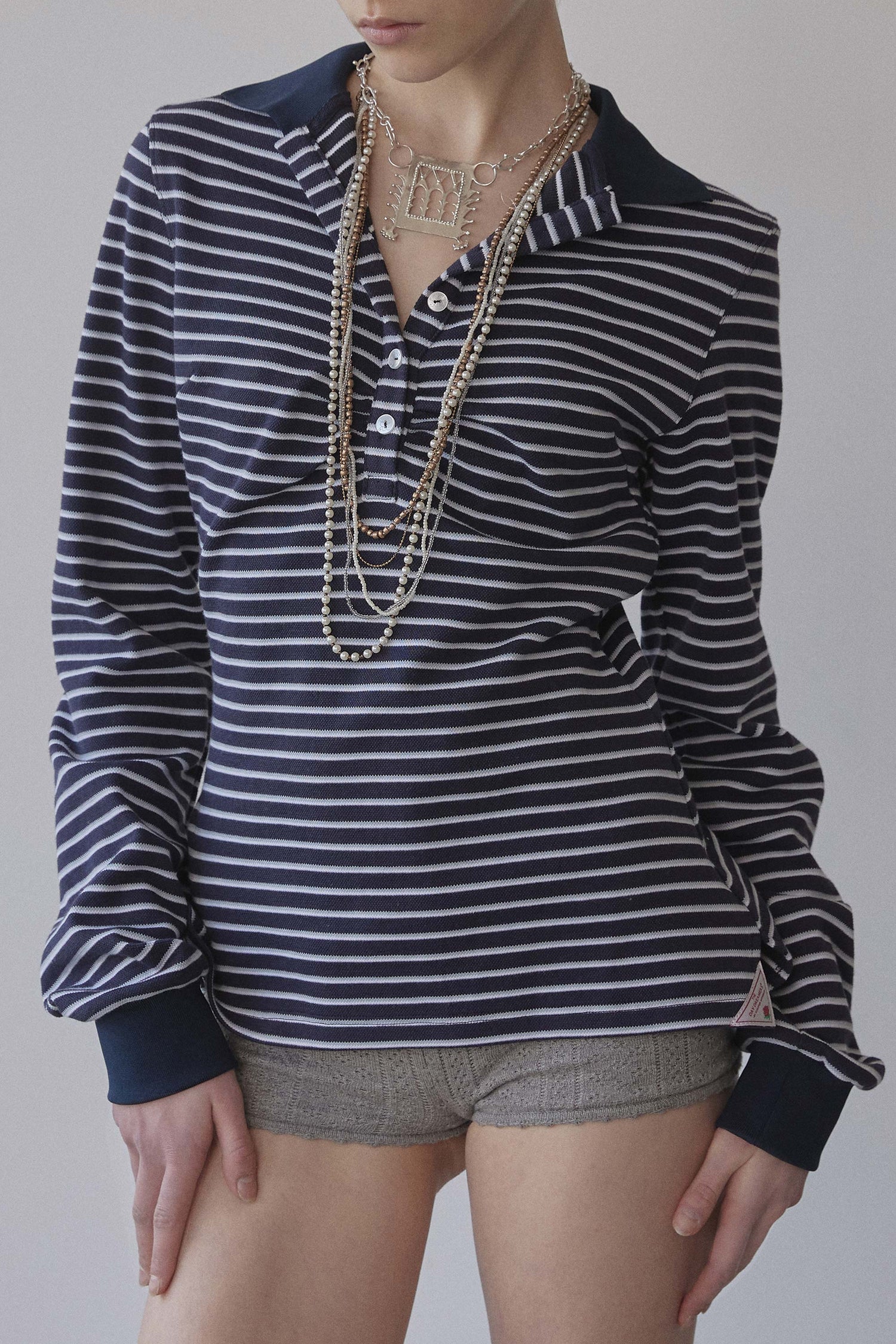 Shirring Tennis Shirt Navy