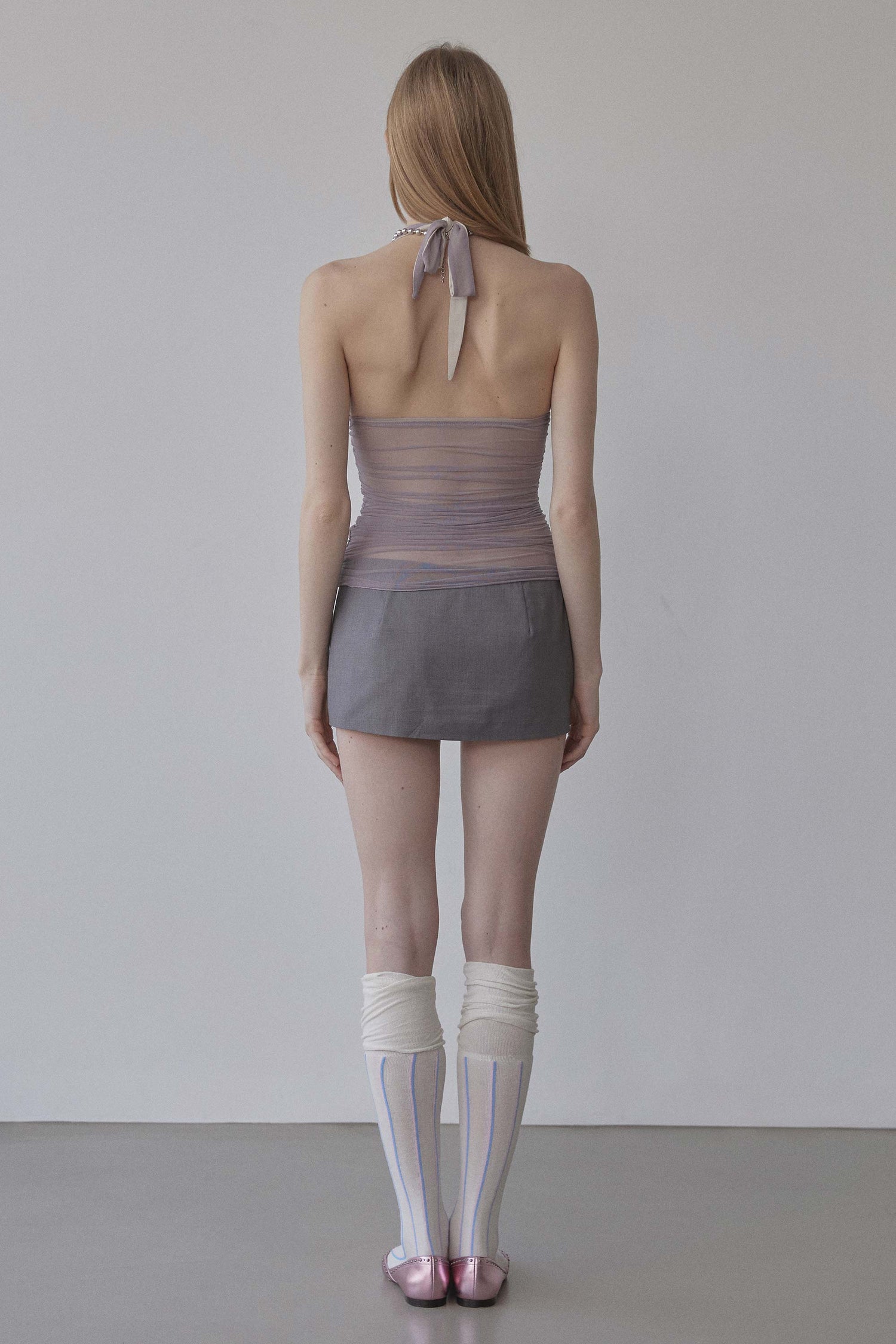 Beaded Mesh Halter Top Pale Purple