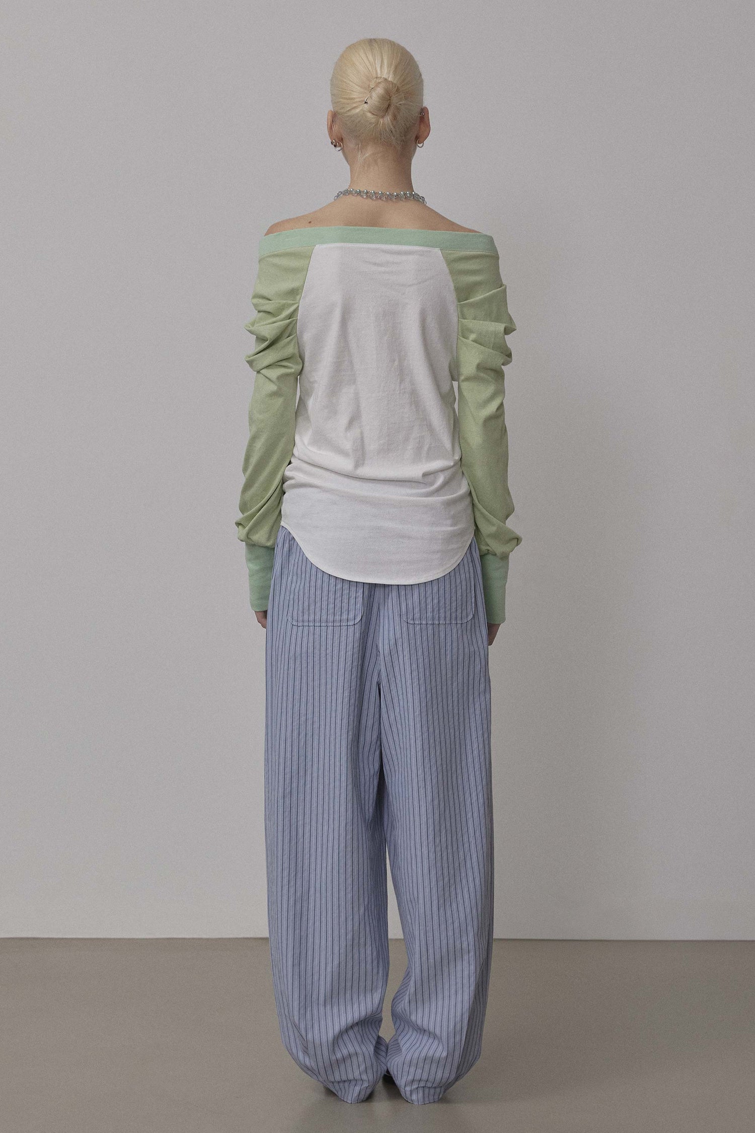 Bed To Go Pintuck Pants Blue Stripe