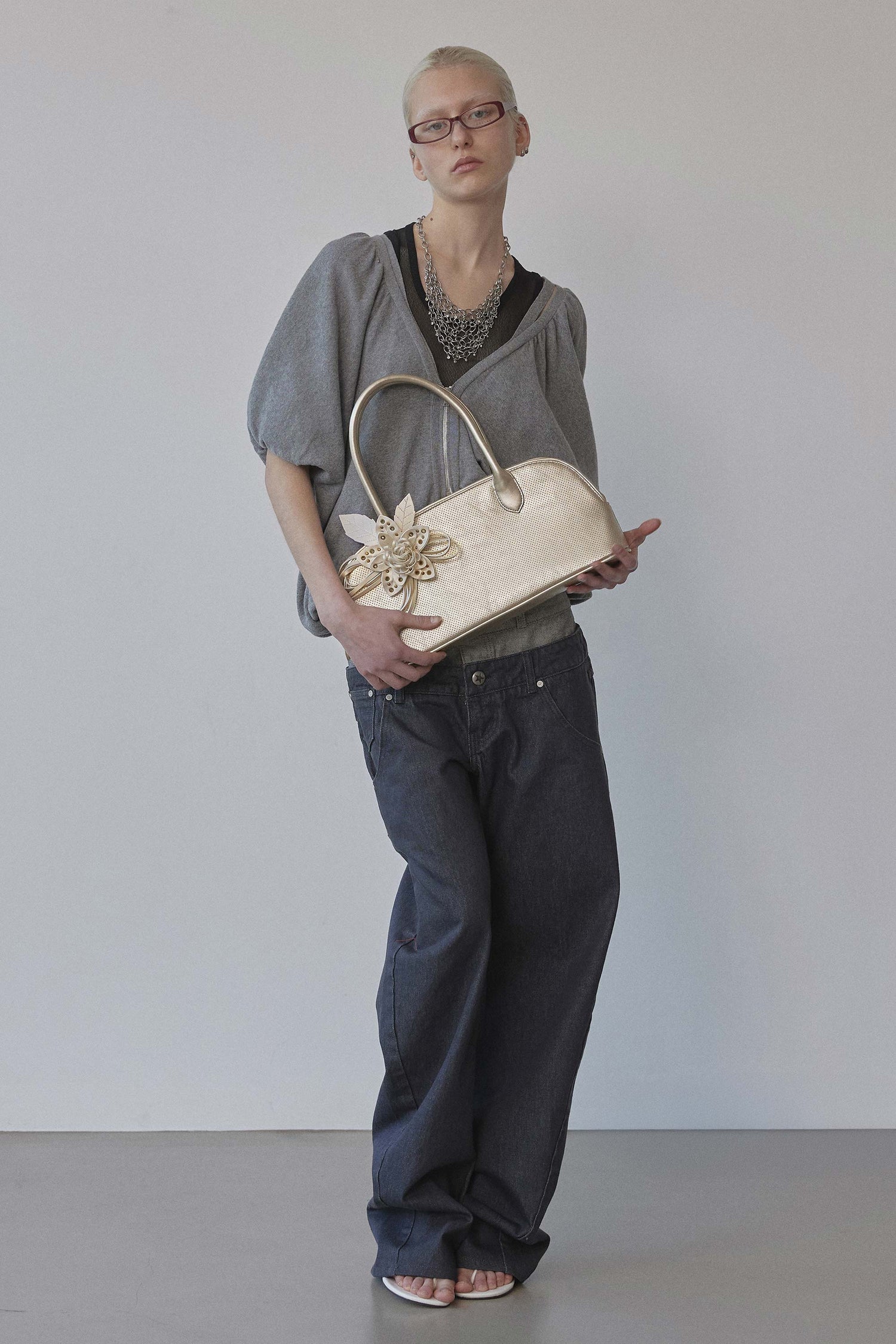 Flower Bowling Bag Metallic Gold