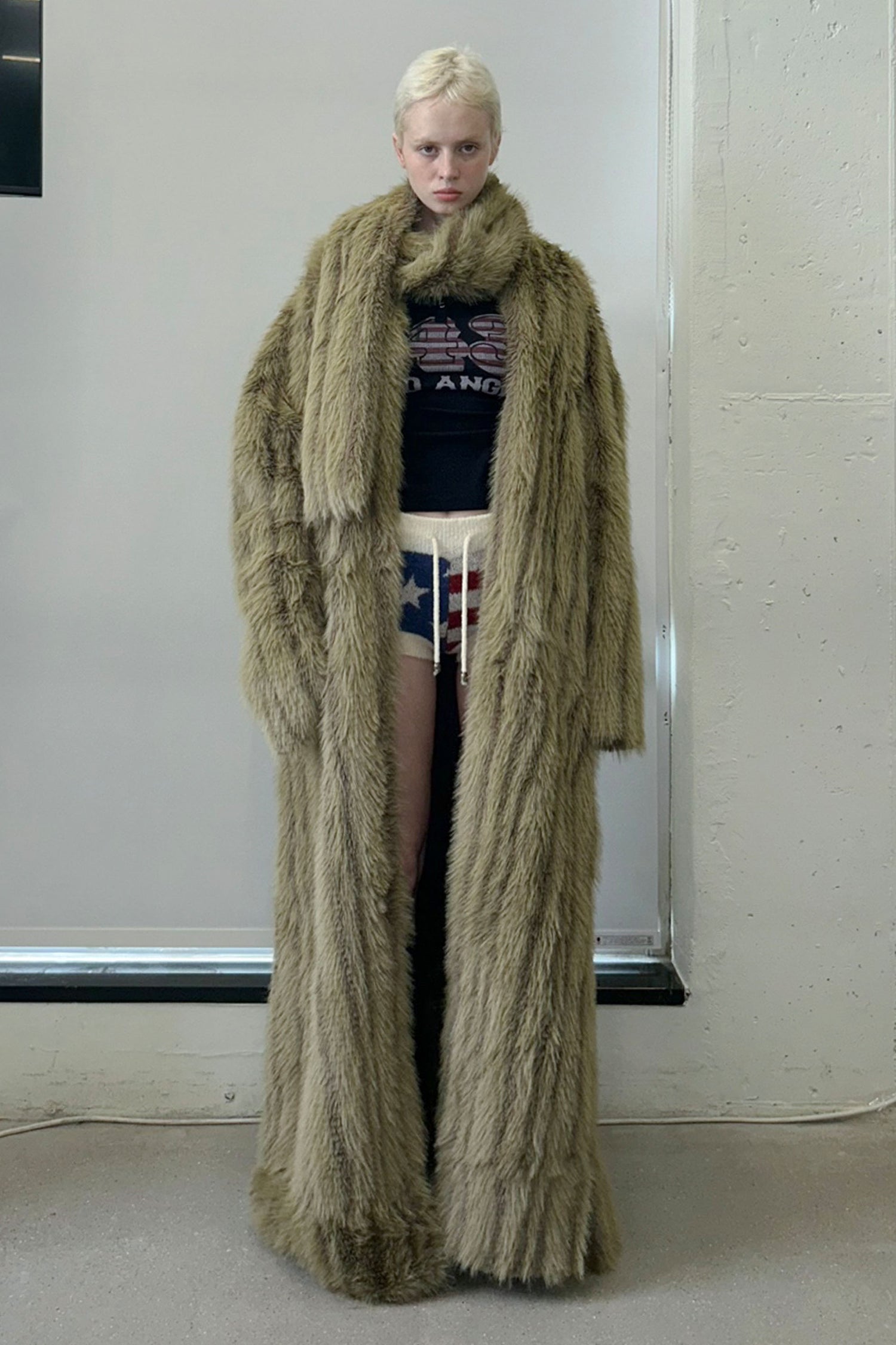 Reversible Faux Mouton Coat Olive