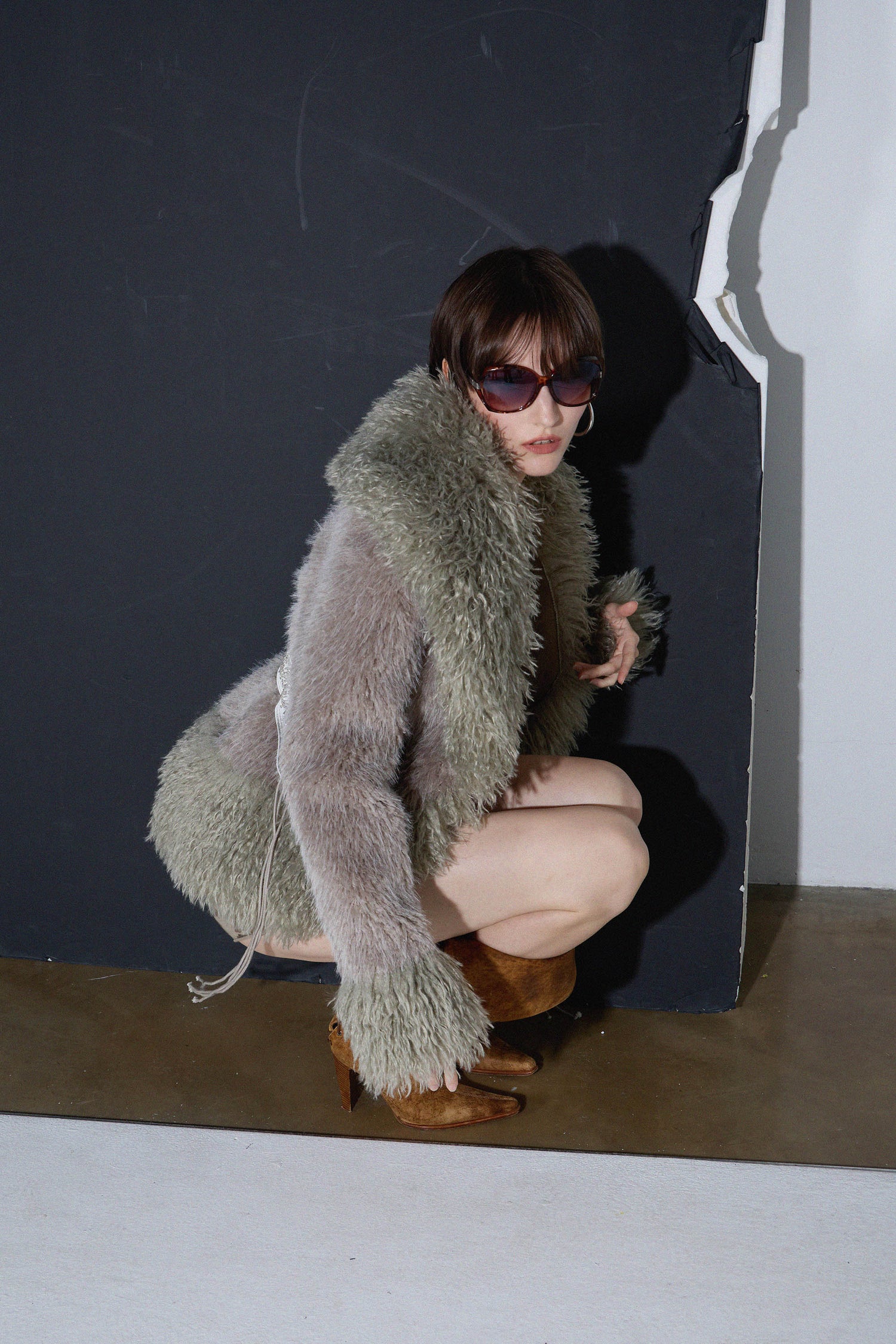 Beaded Faux Fur Robe Sage/Gray