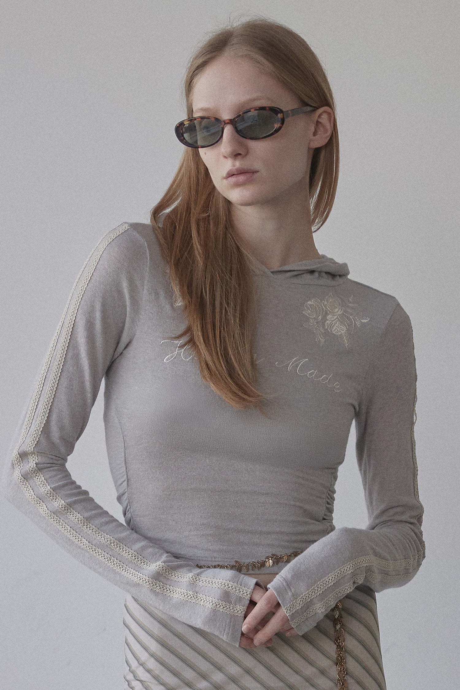 Rose Angora Hoodie Tee Pale Melange