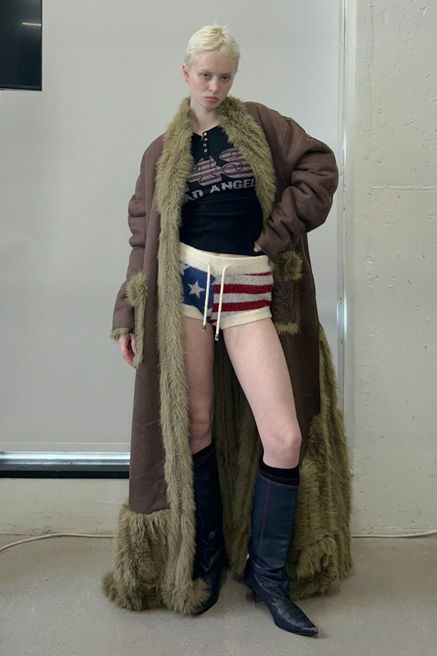 Reversible Faux Mouton Coat Olive