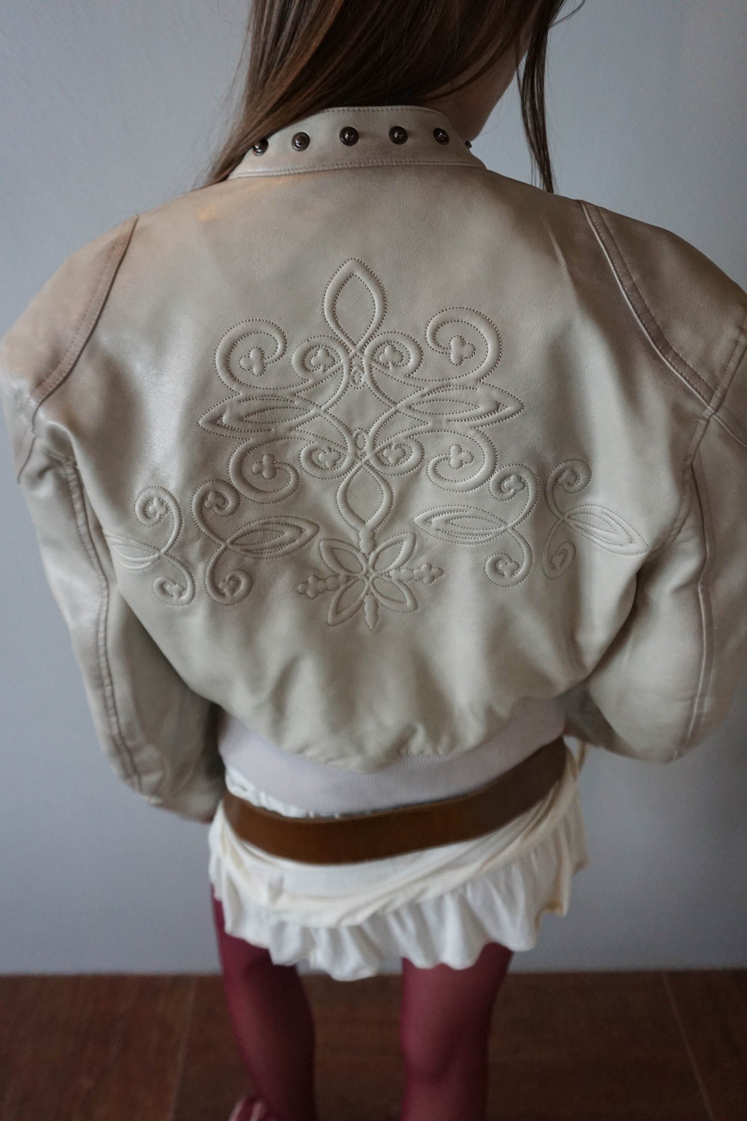 Emboss Faux Leather Bomber Ivory