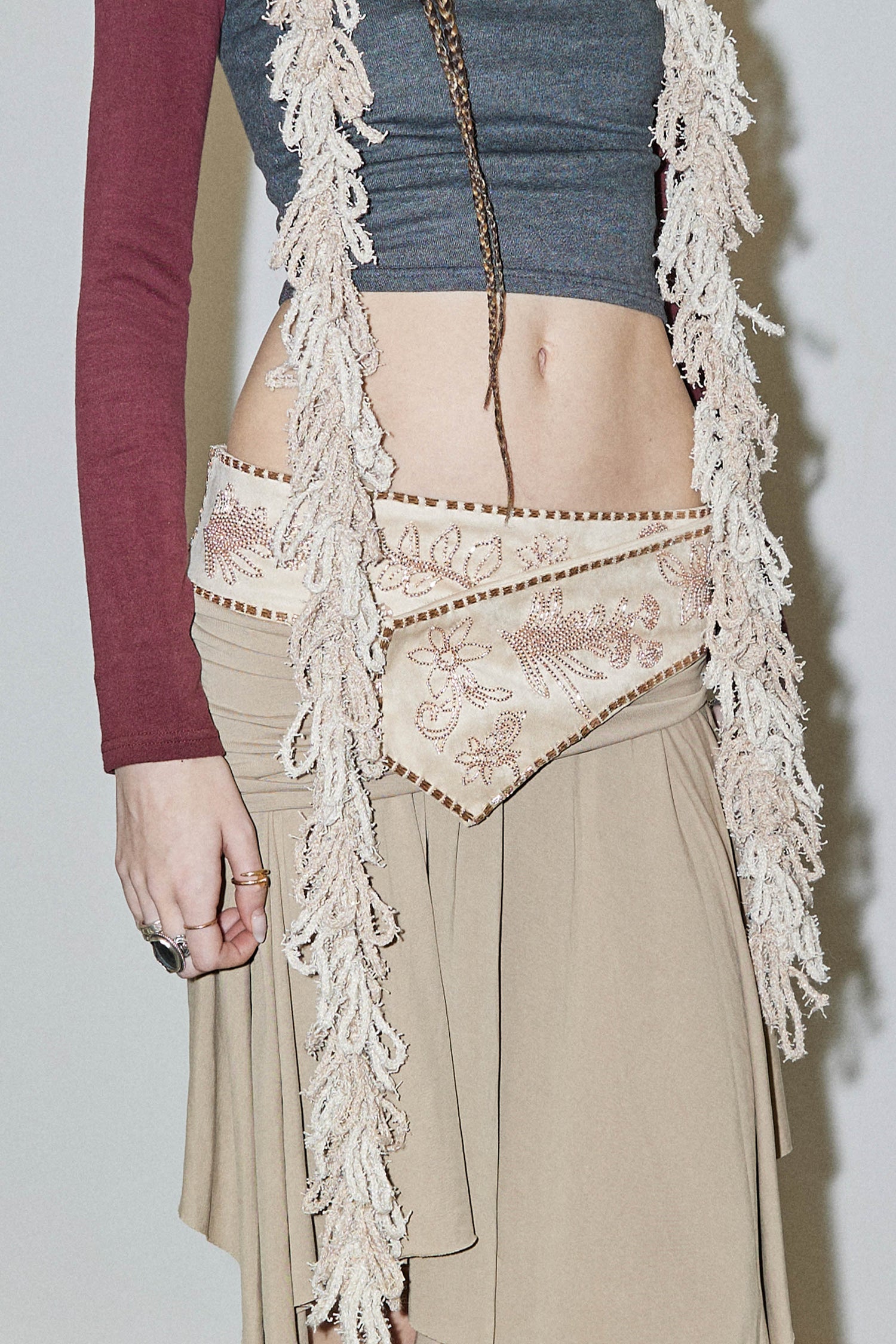 Beaded Jersey Skirt Beige